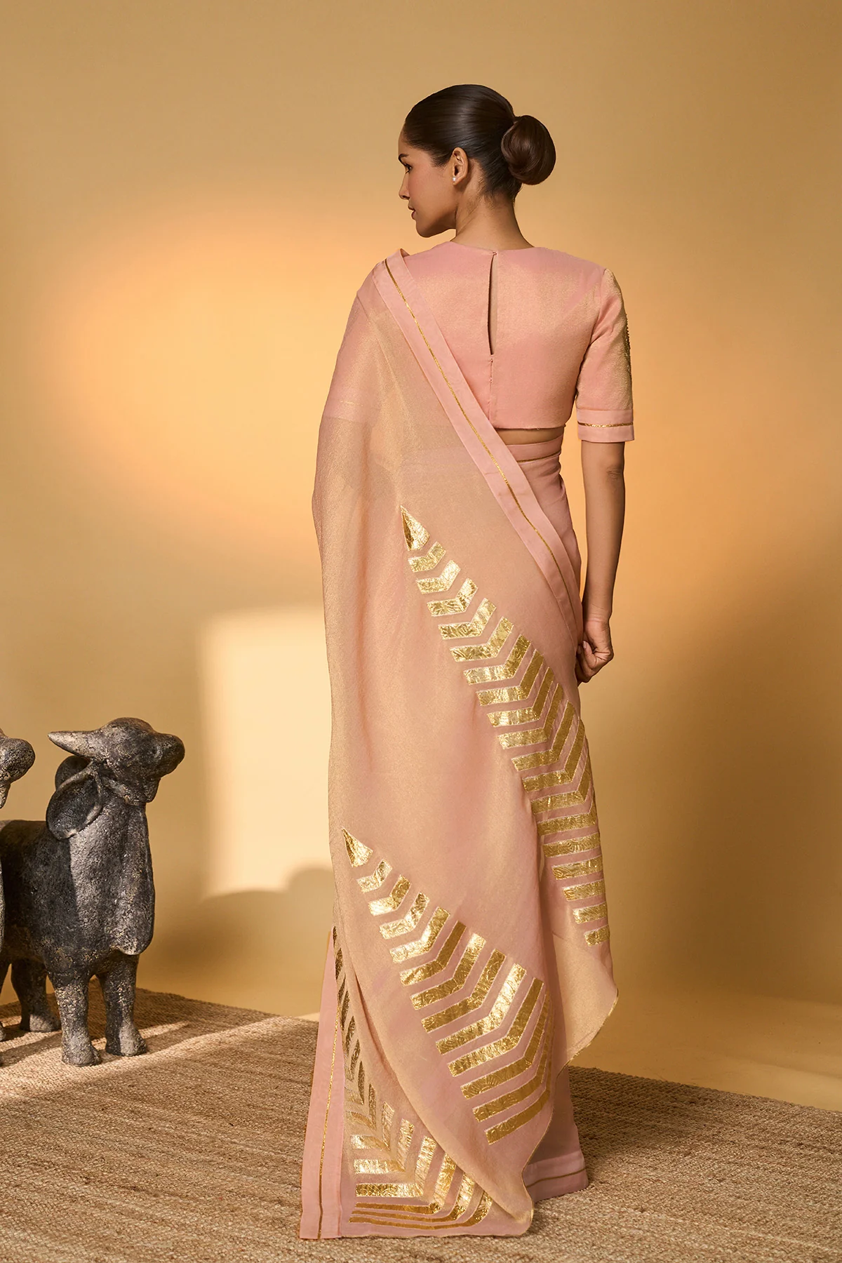 Baby Pink Droopy Bloom Gota Saree - Image 10