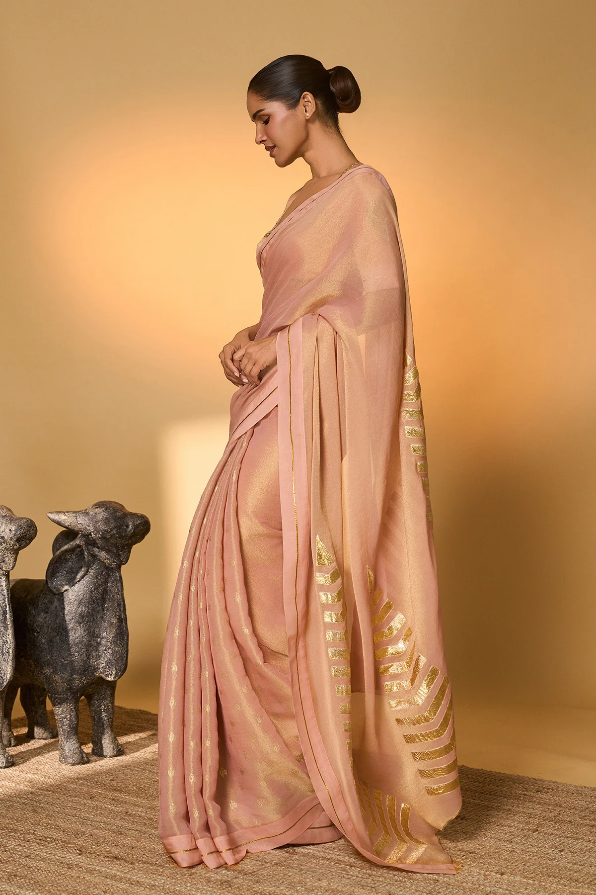Baby Pink Droopy Bloom Gota Saree - Image 11