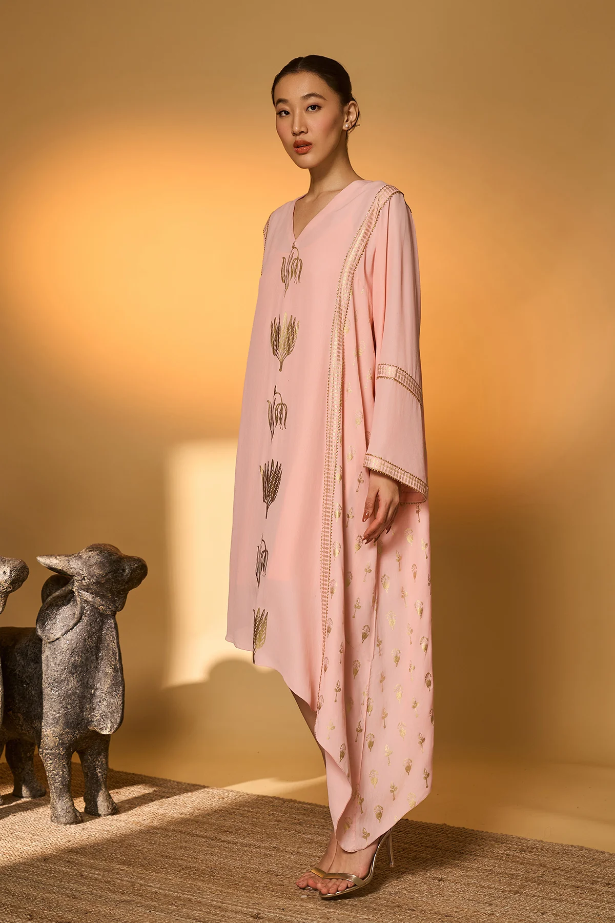 Baby Pink Tango Bloom High Low Kaftan - Image 2