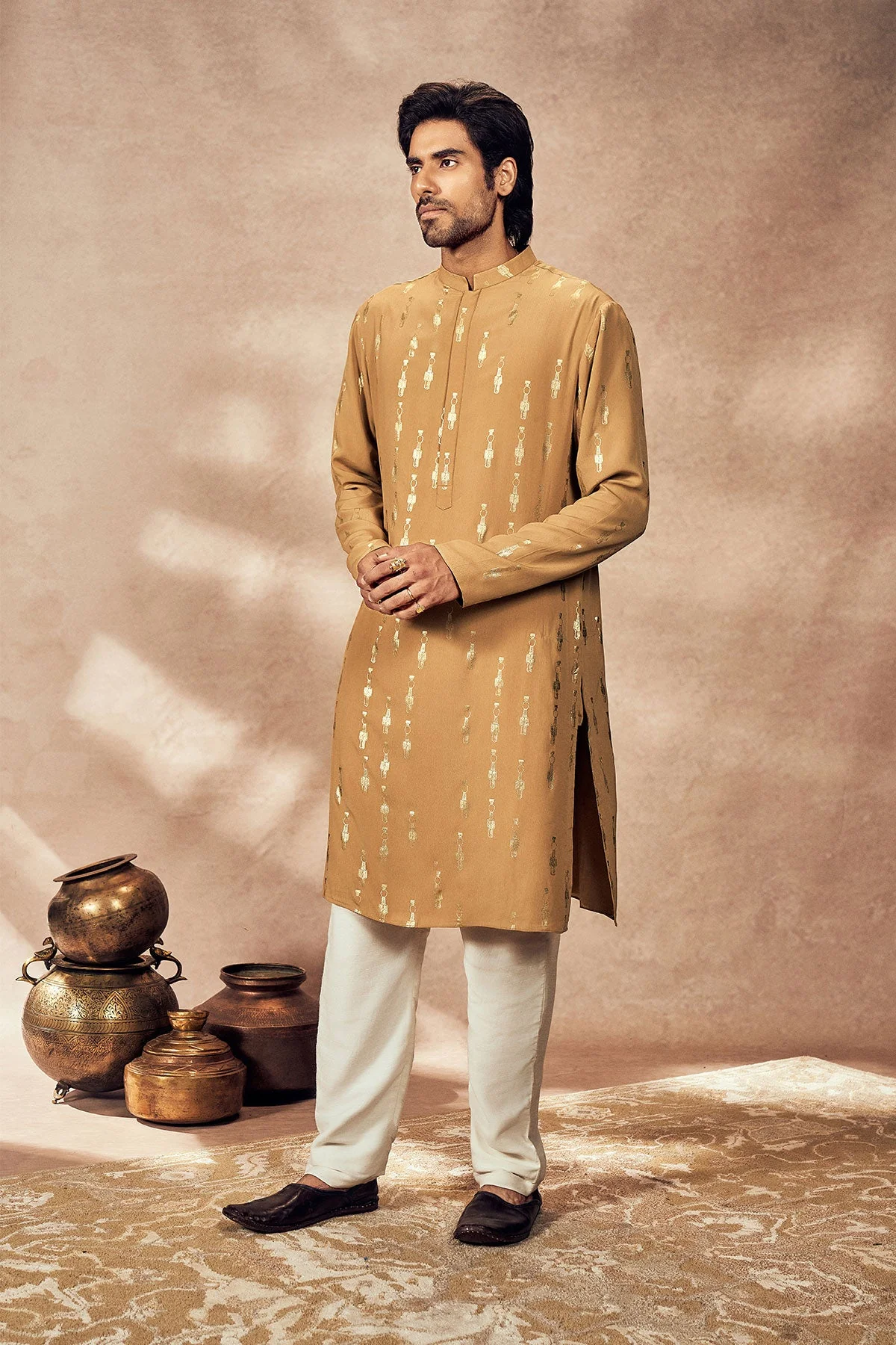 Beige Tribal Pillar Kurta Set - Image 3