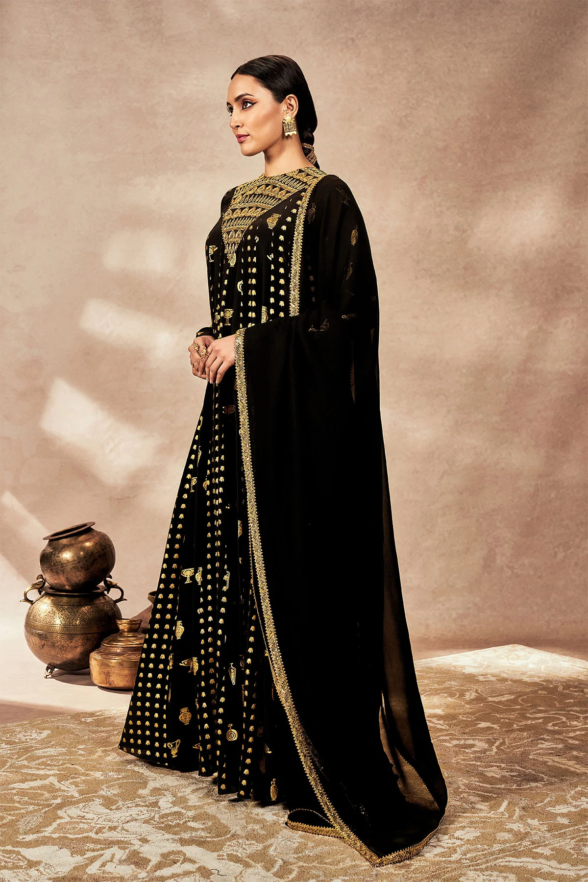 Black Gold Potters Touch Anarkali Set - Image 8