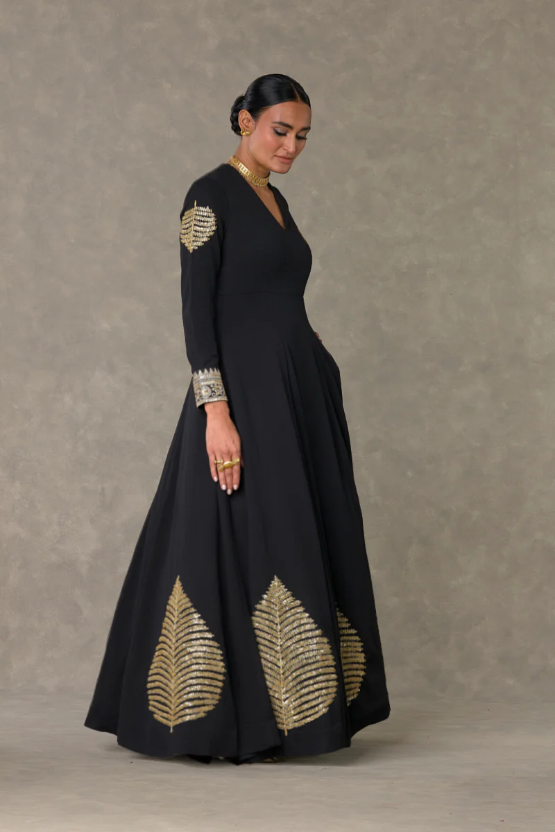 Black Kashmiri Leaf Gown - Image 3