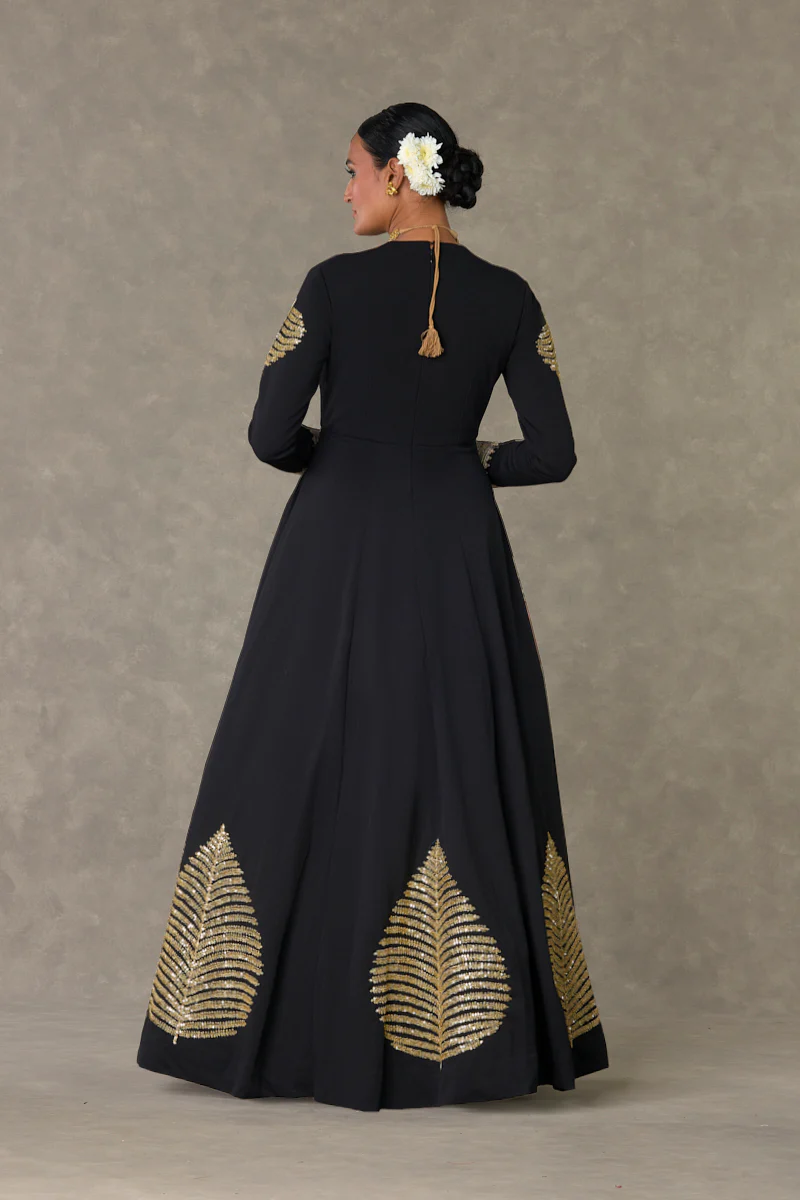 Black Kashmiri Leaf Gown - Image 4