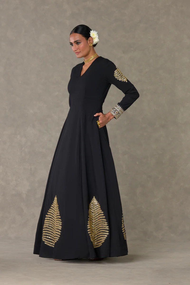 Black Kashmiri Leaf Gown - Image 5
