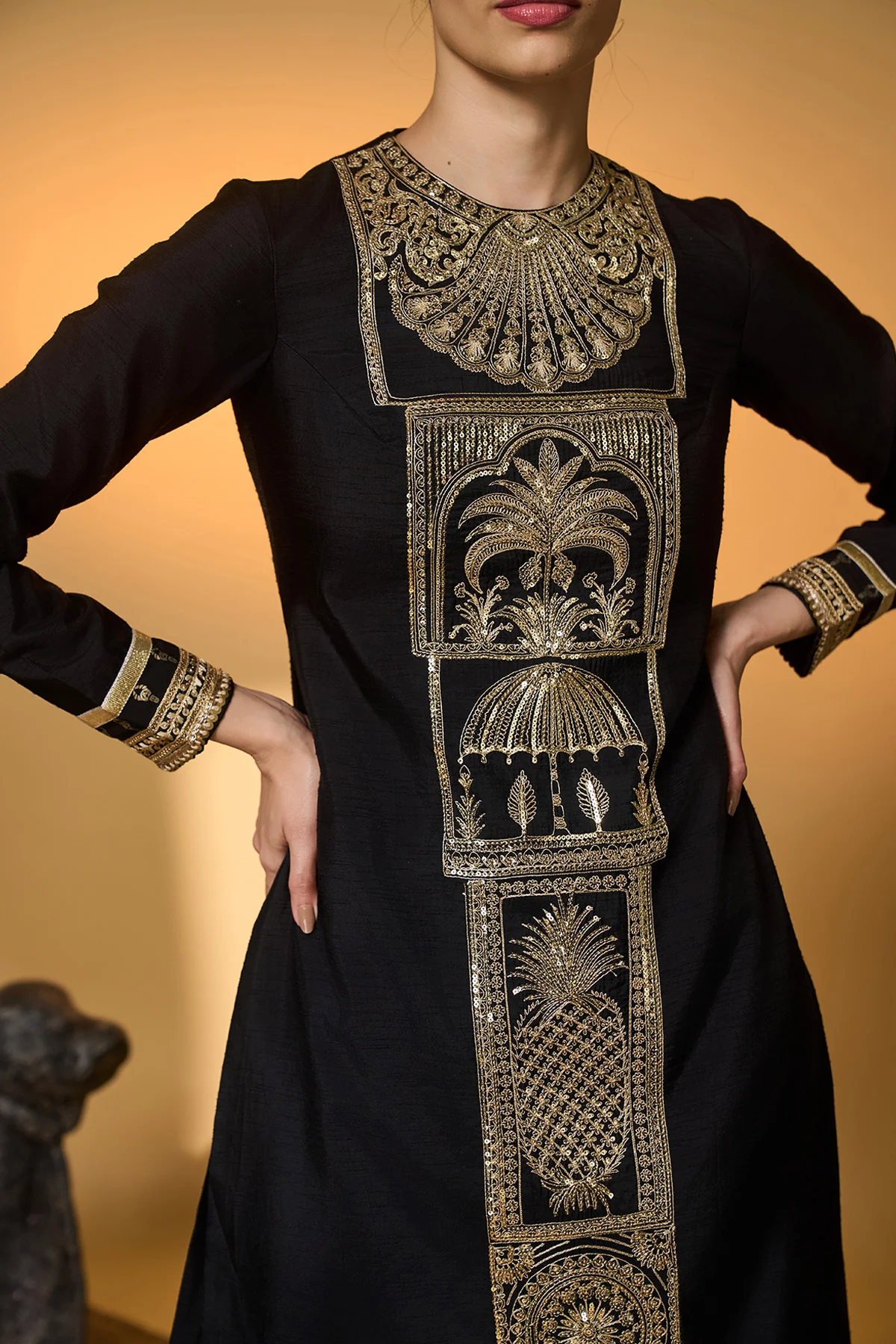 Black Khidki Kurta Set - Image 5