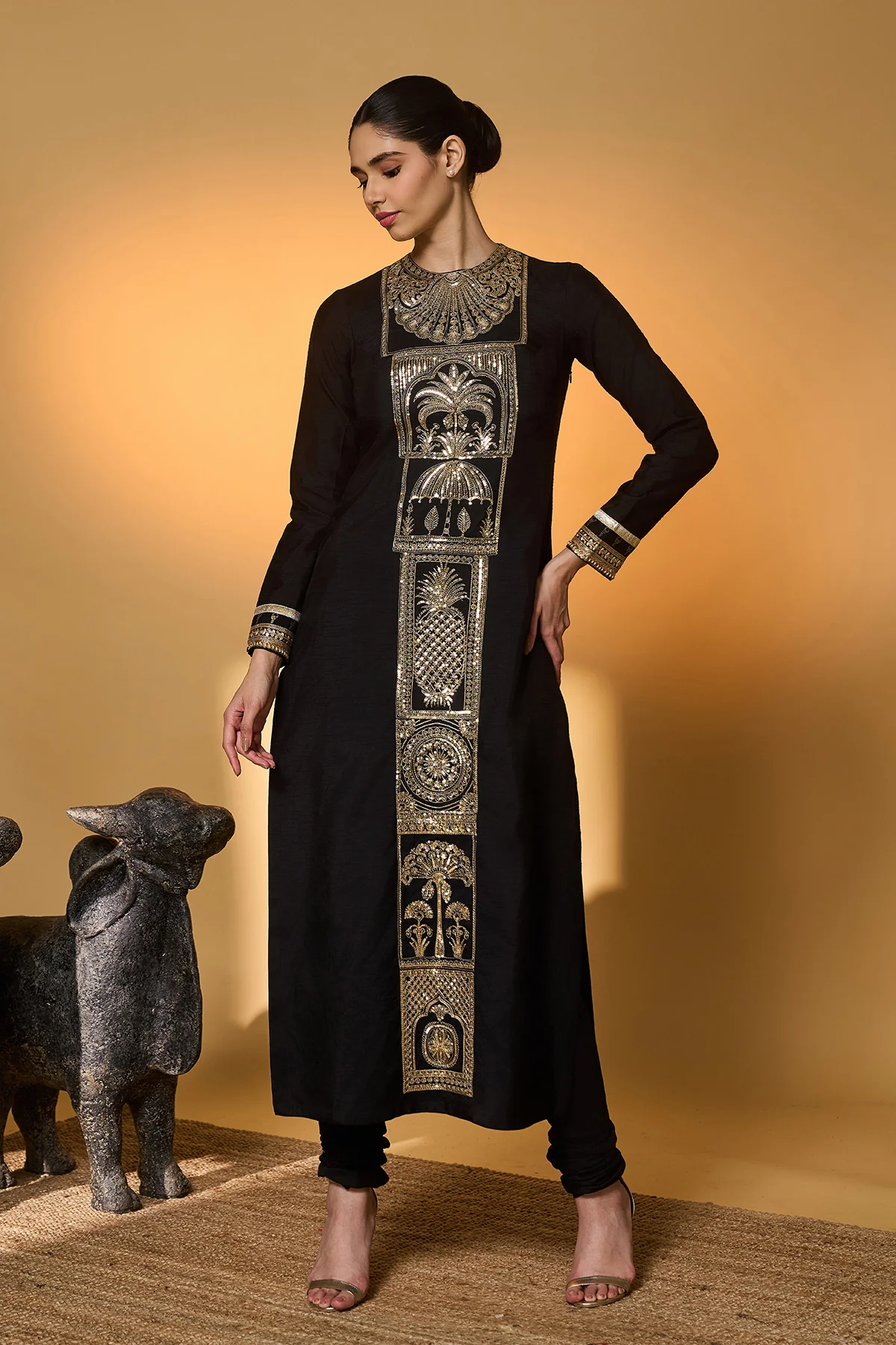 Black Khidki Kurta Set - Image 6