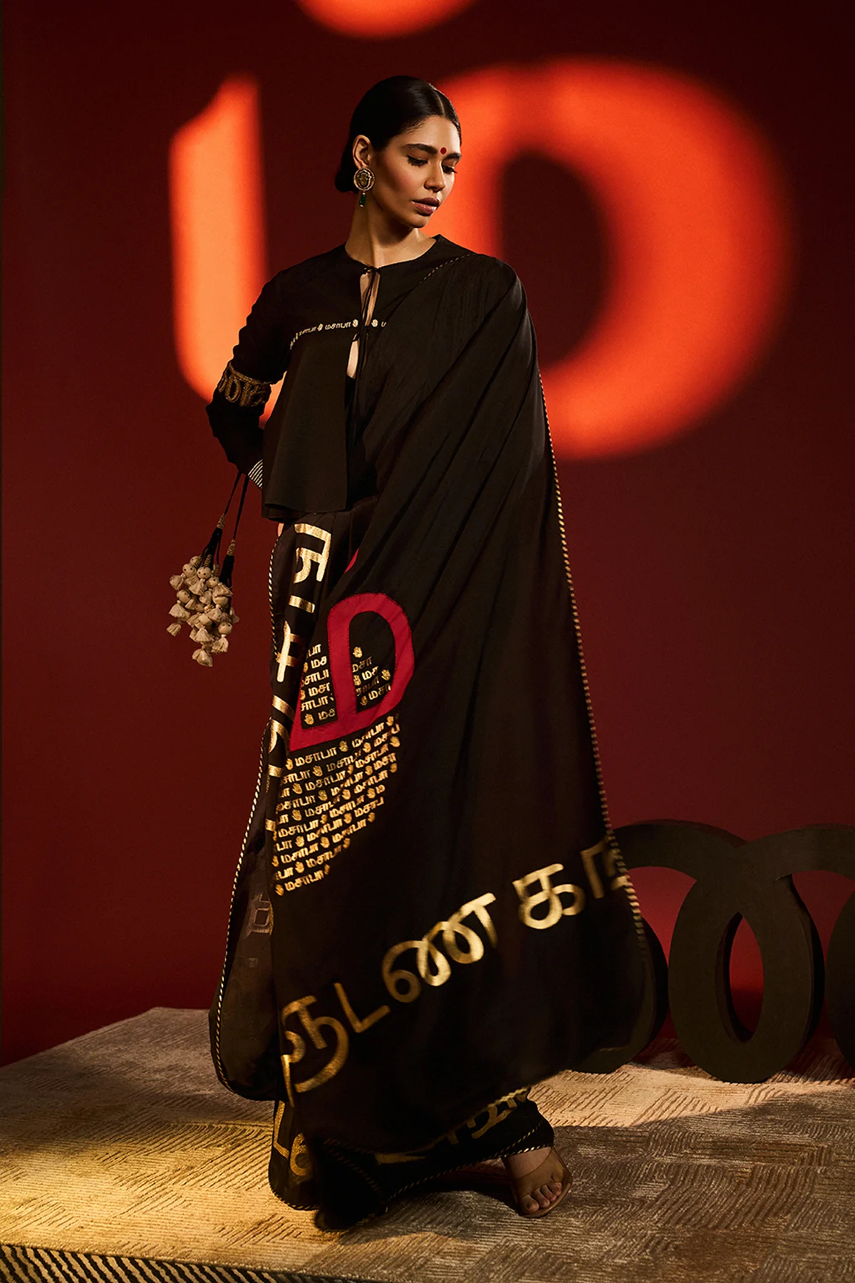 Black Madras Muse Saree - Image 11