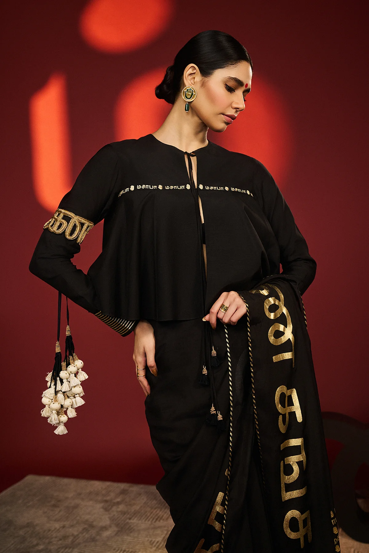 Black Madras Muse Saree - Image 12