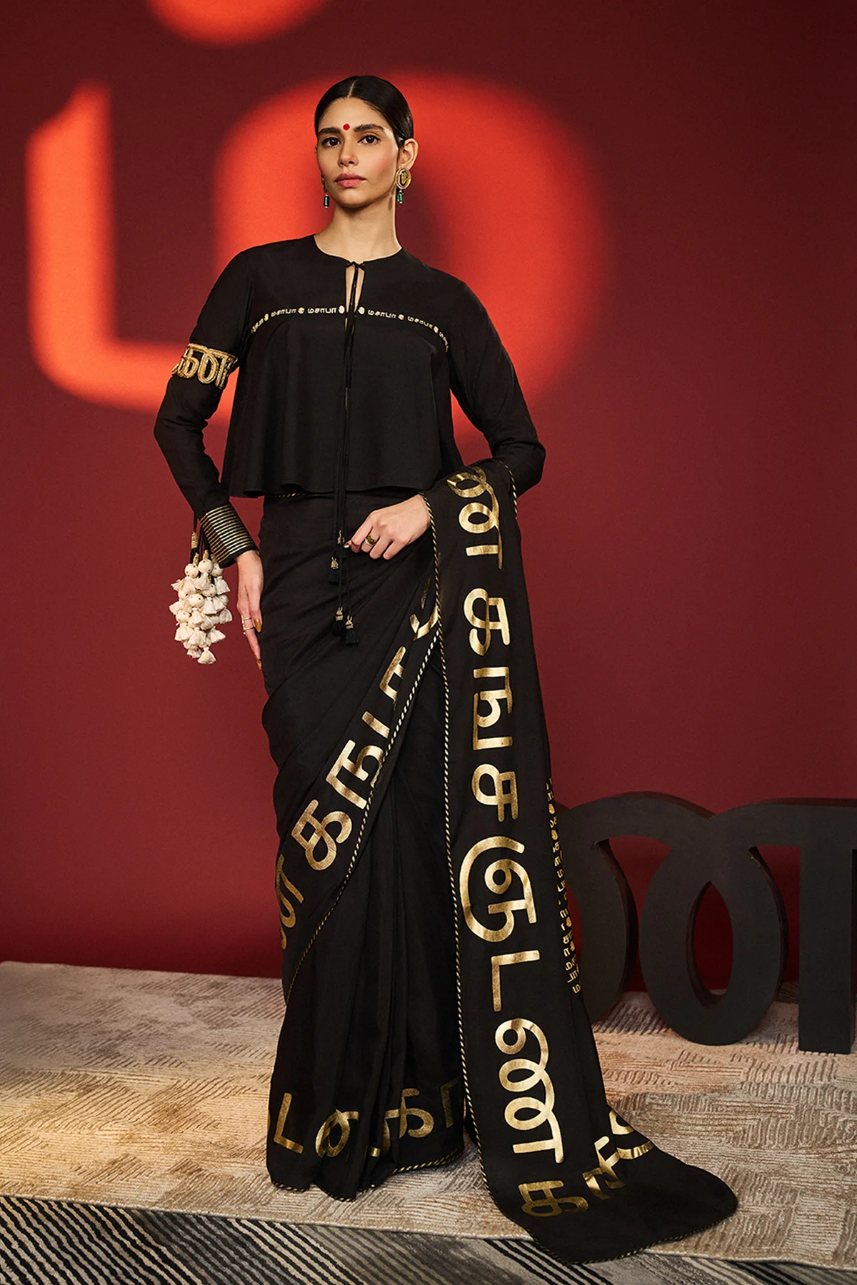 Black Madras Muse Saree - Image 16