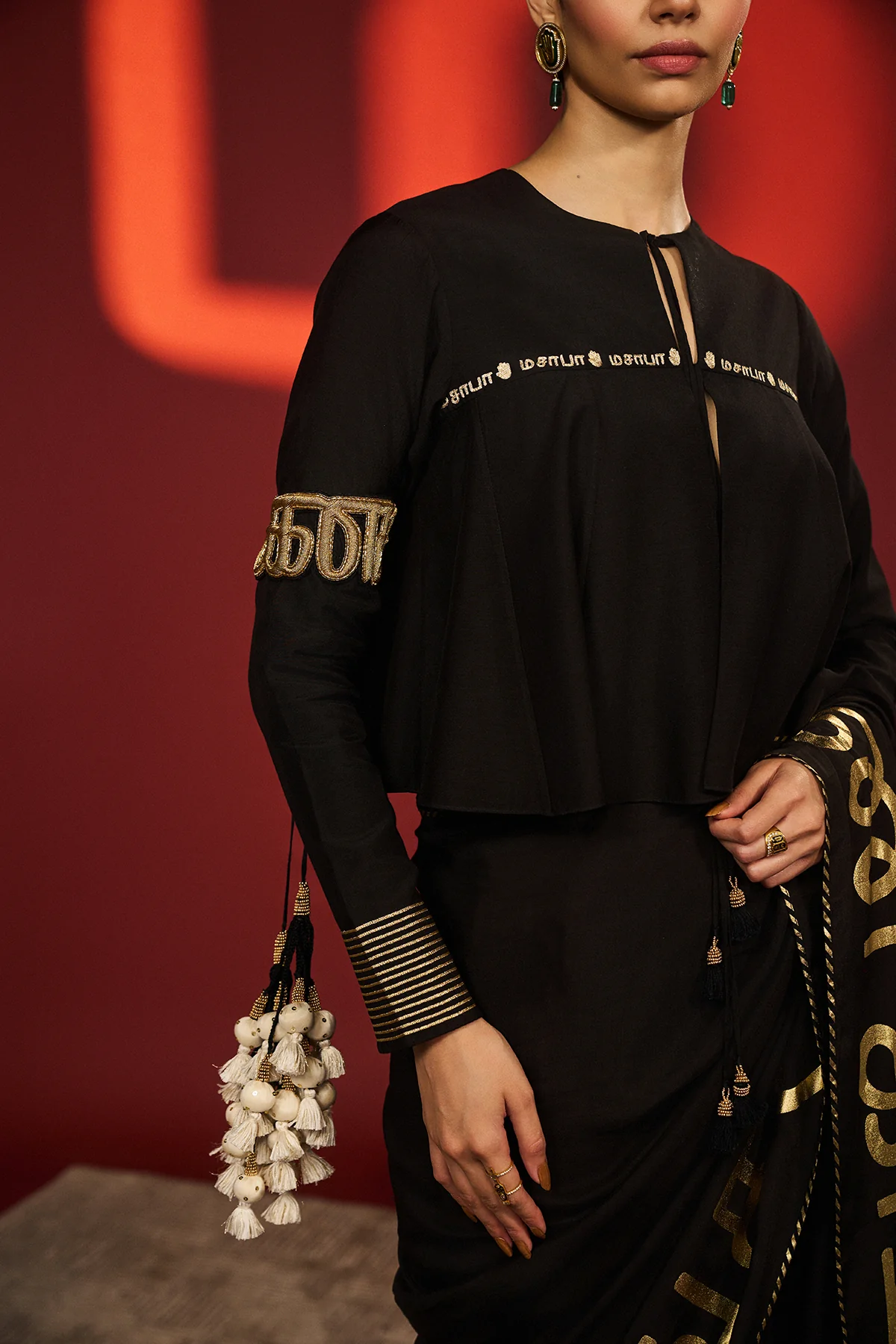 Black Madras Muse Saree - Image 17