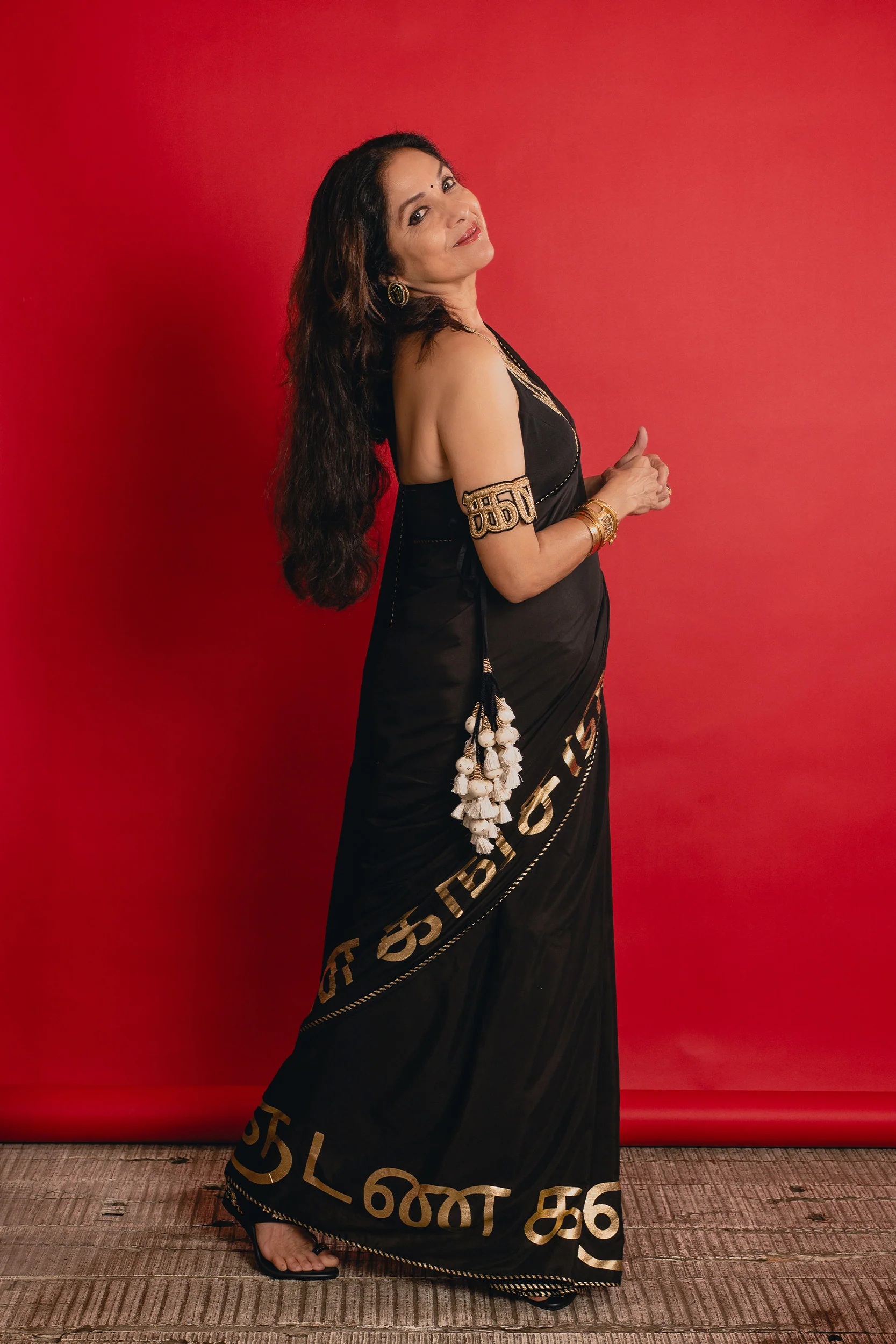 Black Madras Muse Saree - Image 4