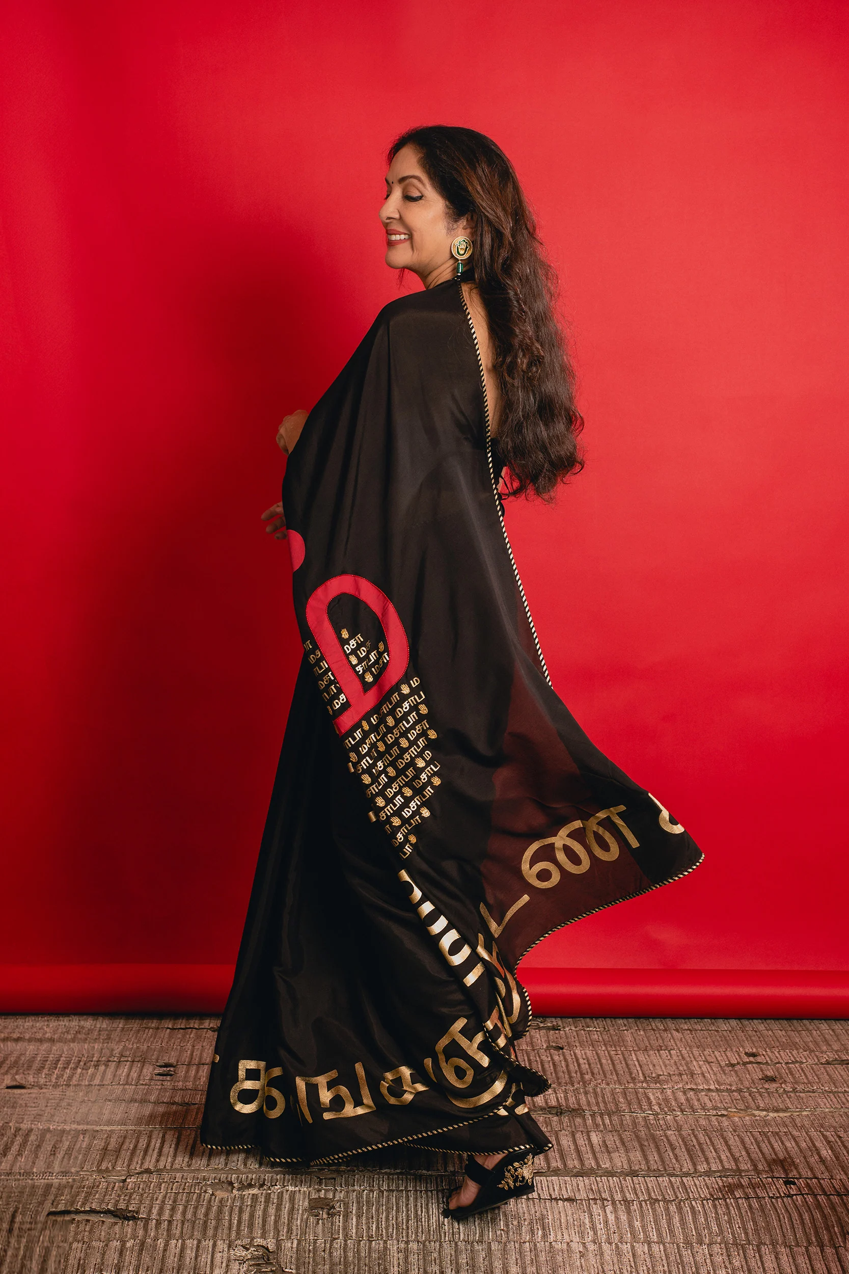 Black Madras Muse Saree - Image 6