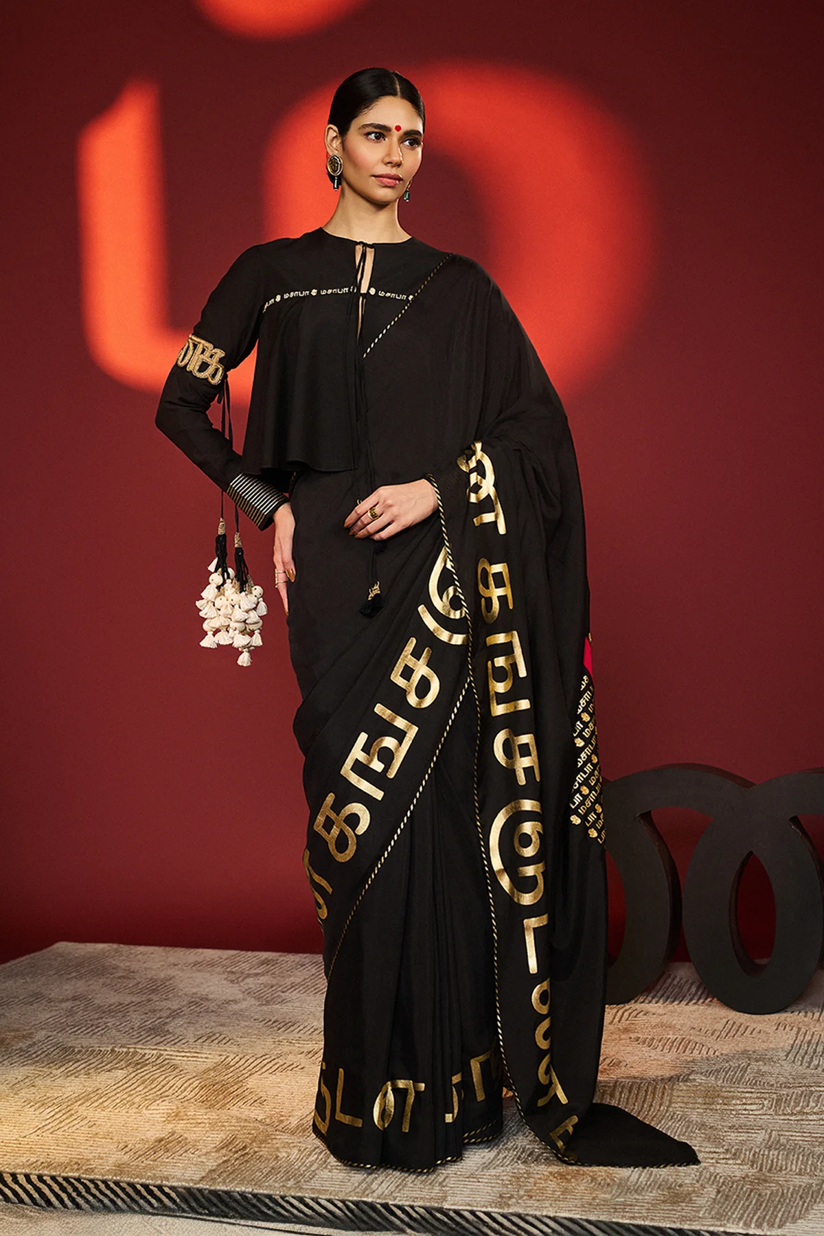 Black Madras Muse Saree - Image 7