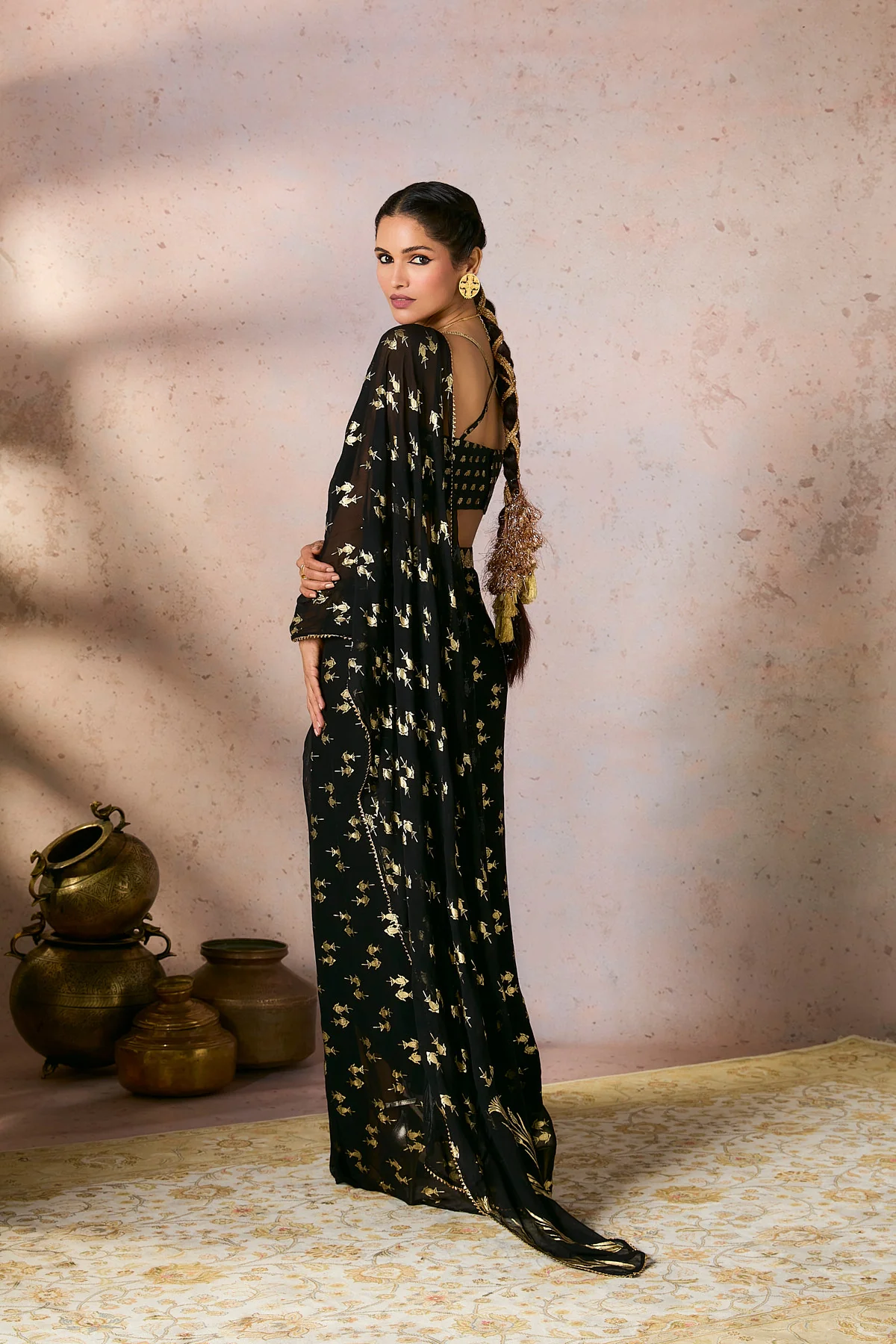 Black Mystic Drape Saree - Image 6