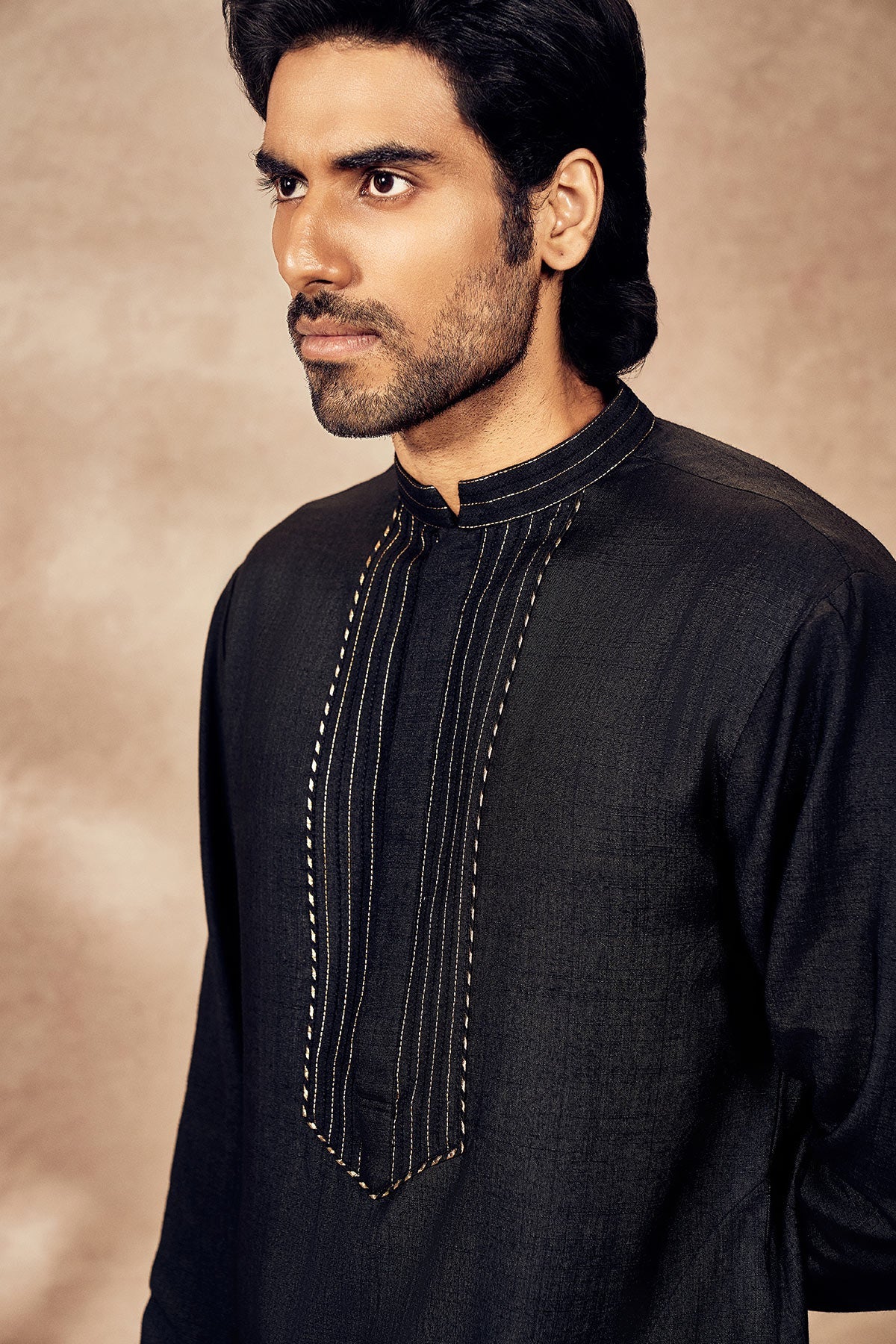 Black Palm Blooms Kurta Set - Image 3