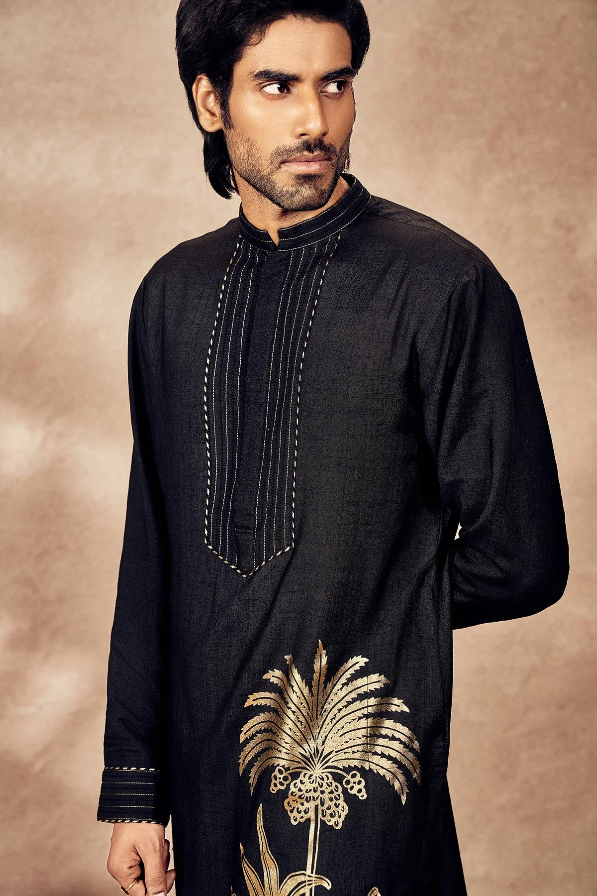 Black Palm Blooms Kurta Set - Image 4