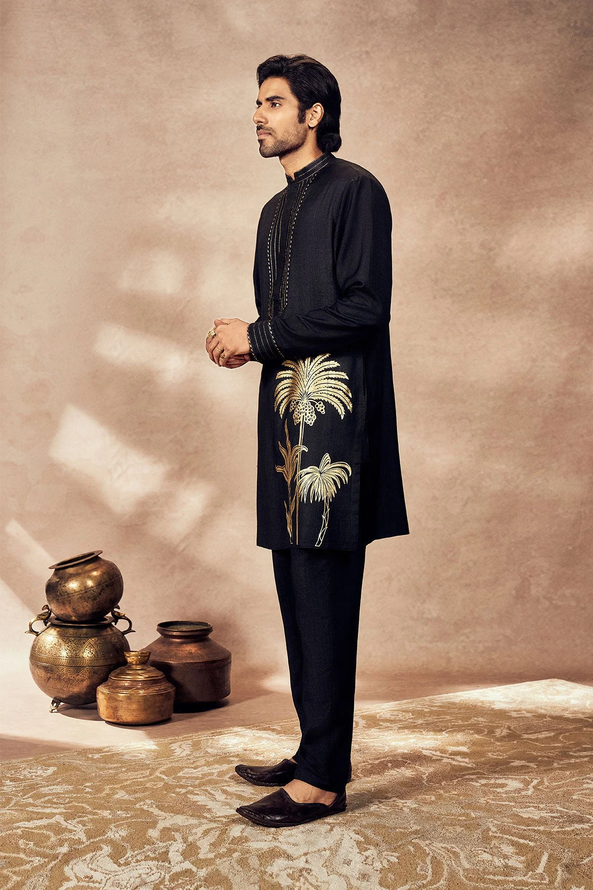 Black Palm Blooms Kurta Set - Image 5