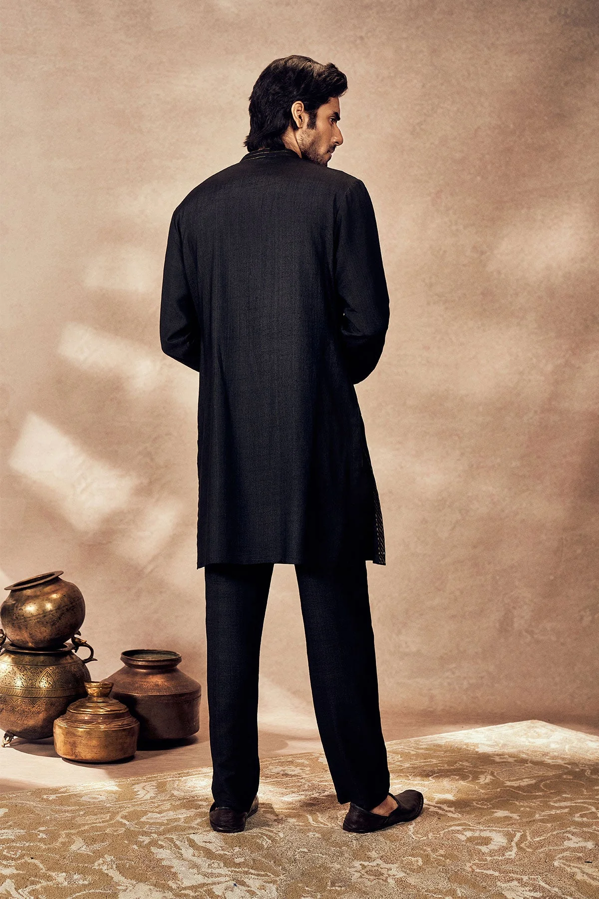Black Palm Blooms Kurta Set - Image 6
