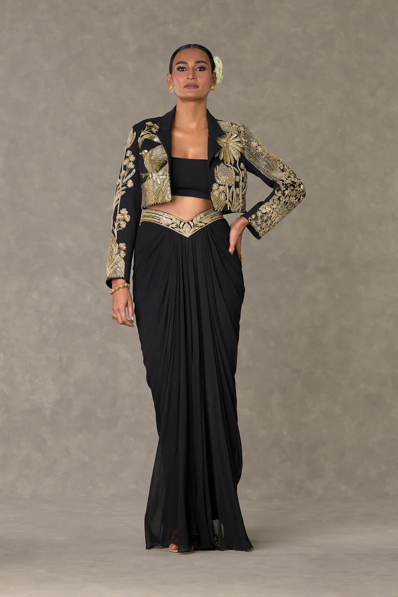 Black Son-Chidiya Cropped Blazer Set - Image 4