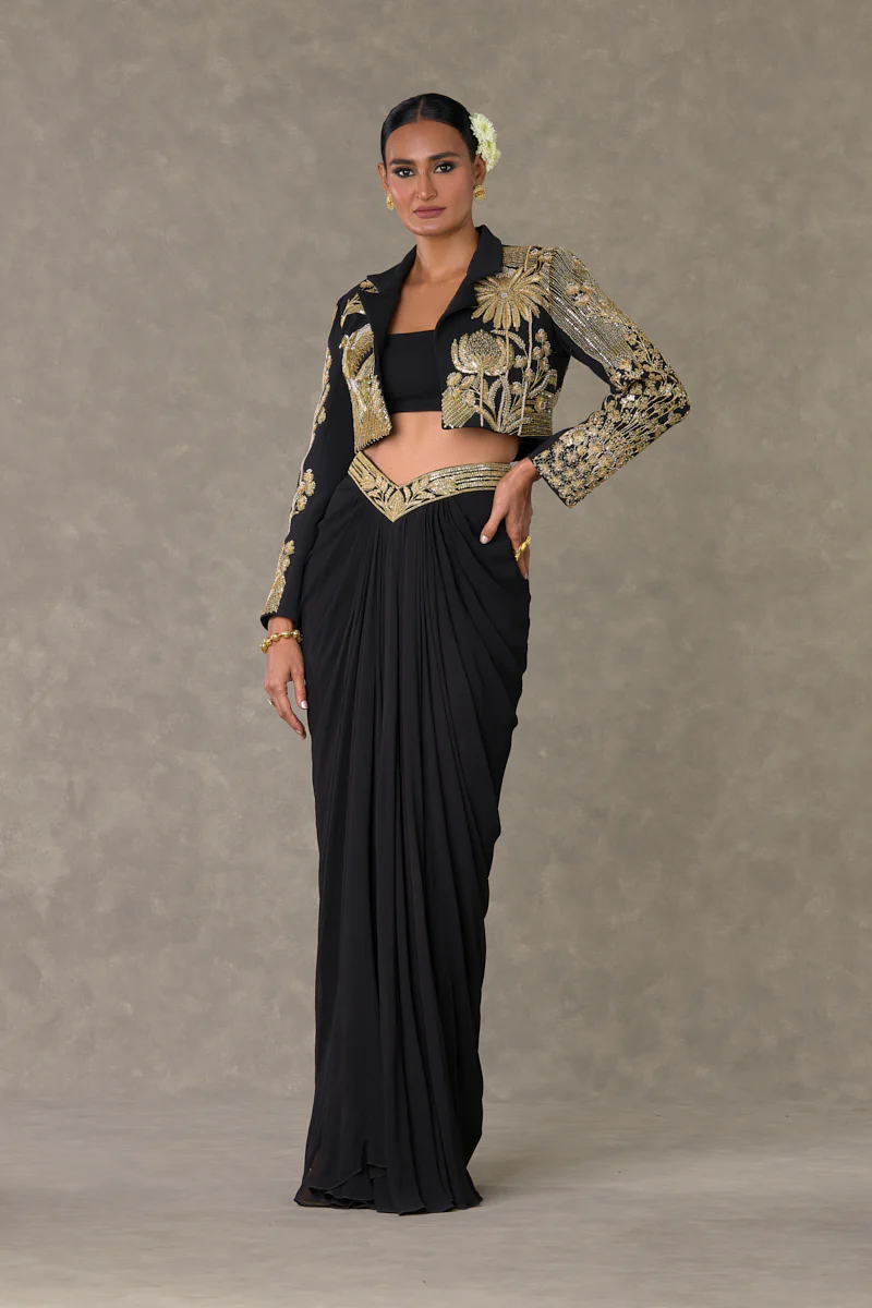 Black Son-Chidiya Cropped Blazer Set - Image 5