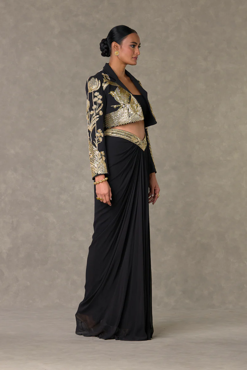 Black Son-Chidiya Cropped Blazer Set - Image 6