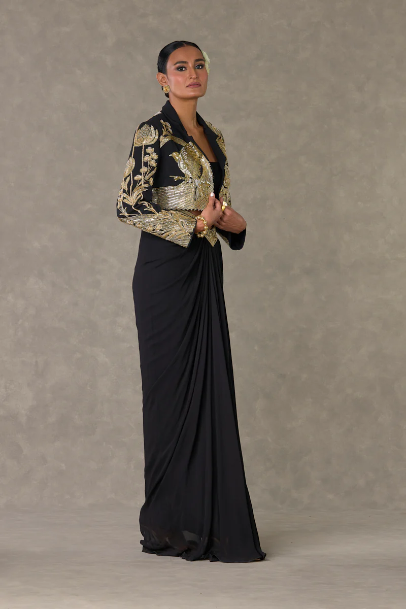 Black Son-Chidiya Cropped Blazer Set - Image 7