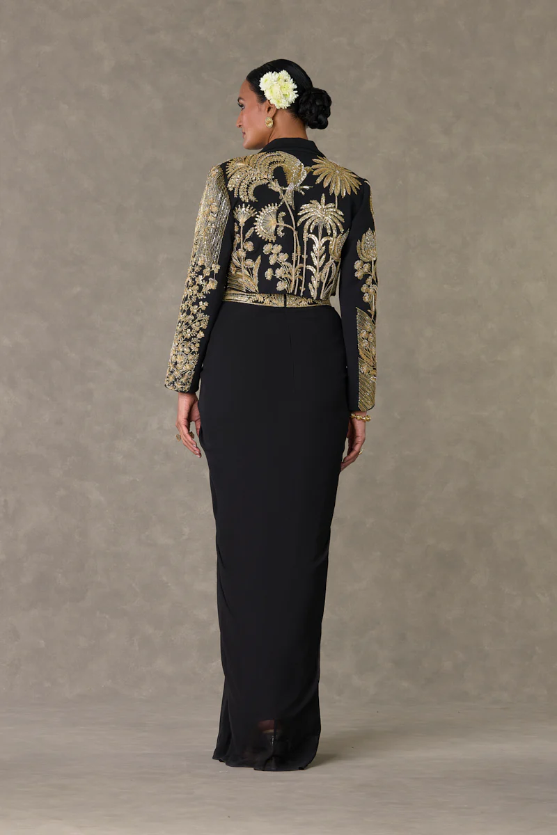 Black Son-Chidiya Cropped Blazer Set - Image 8