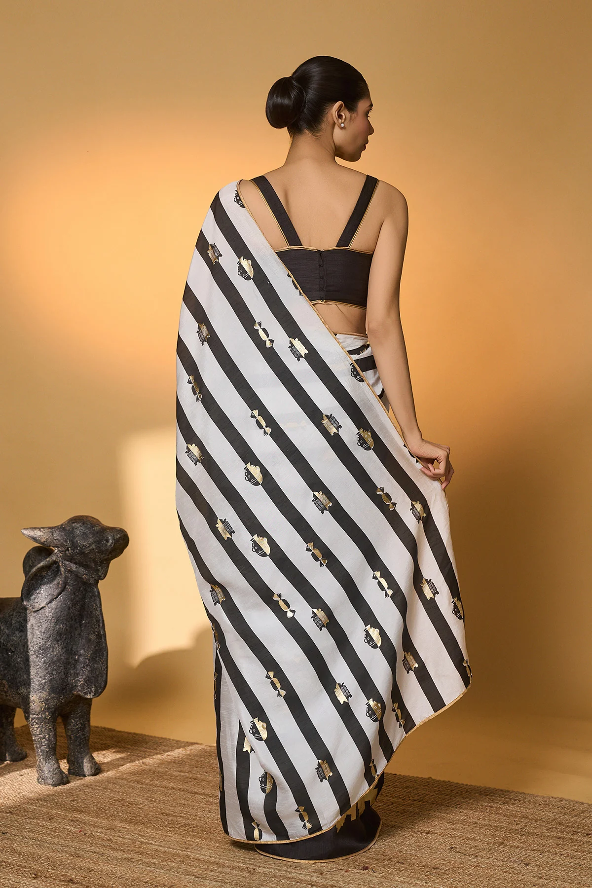 Black Stripes All Charms Saree - Image 4