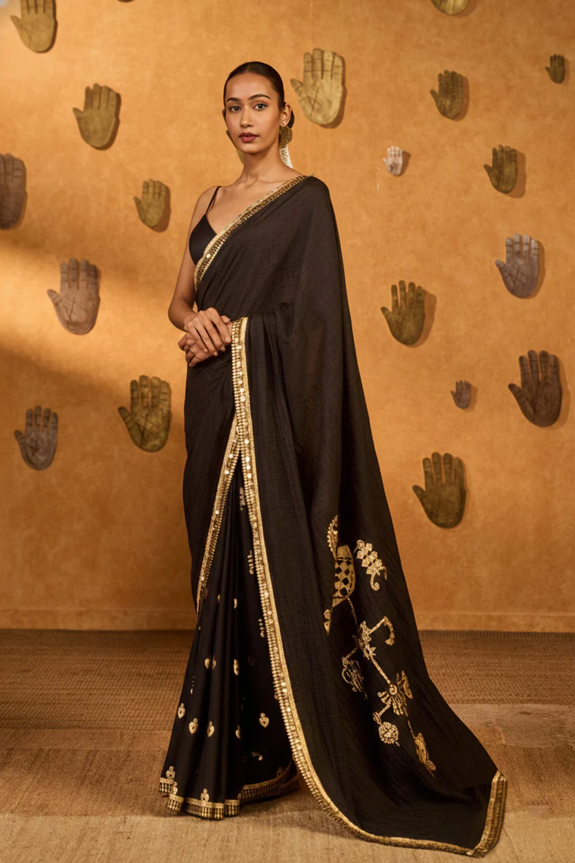Black Wishdrop Gota Saree - Image 2