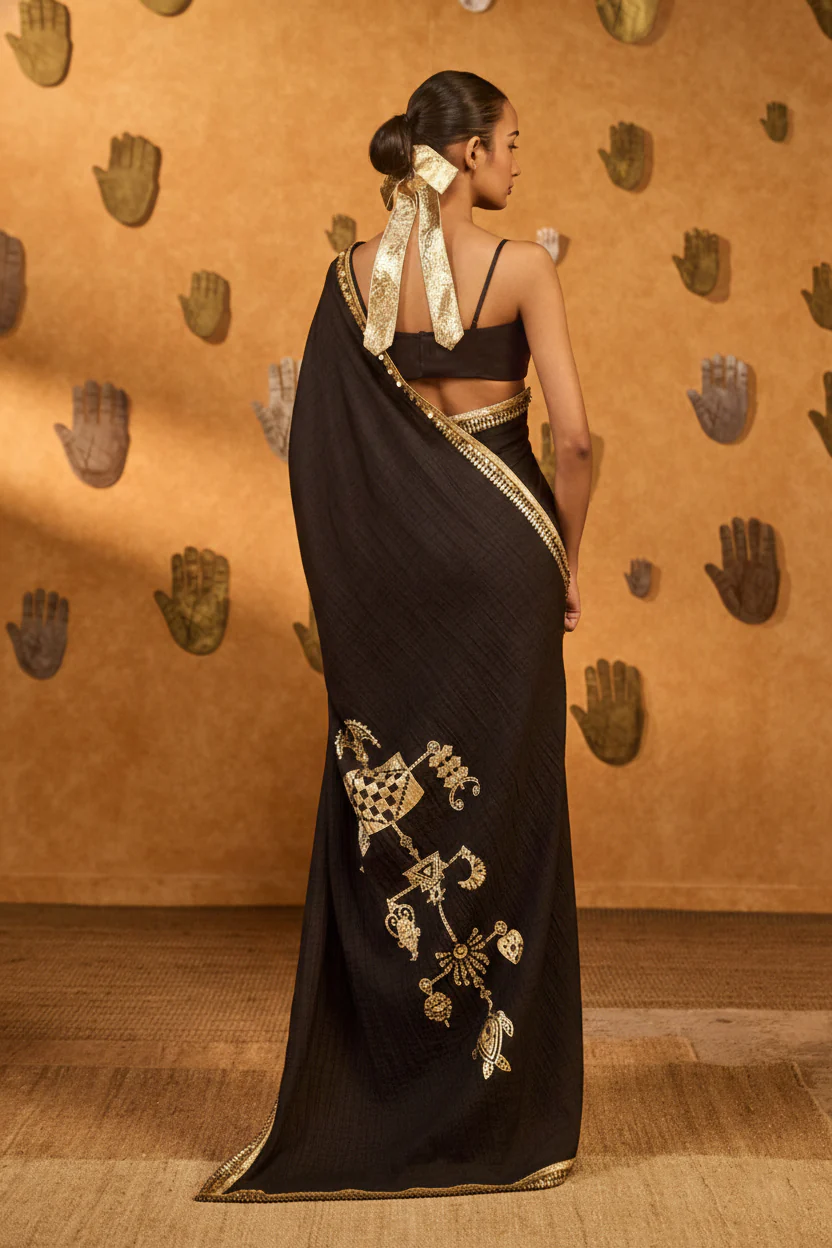 Black Wishdrop Gota Saree - Image 4
