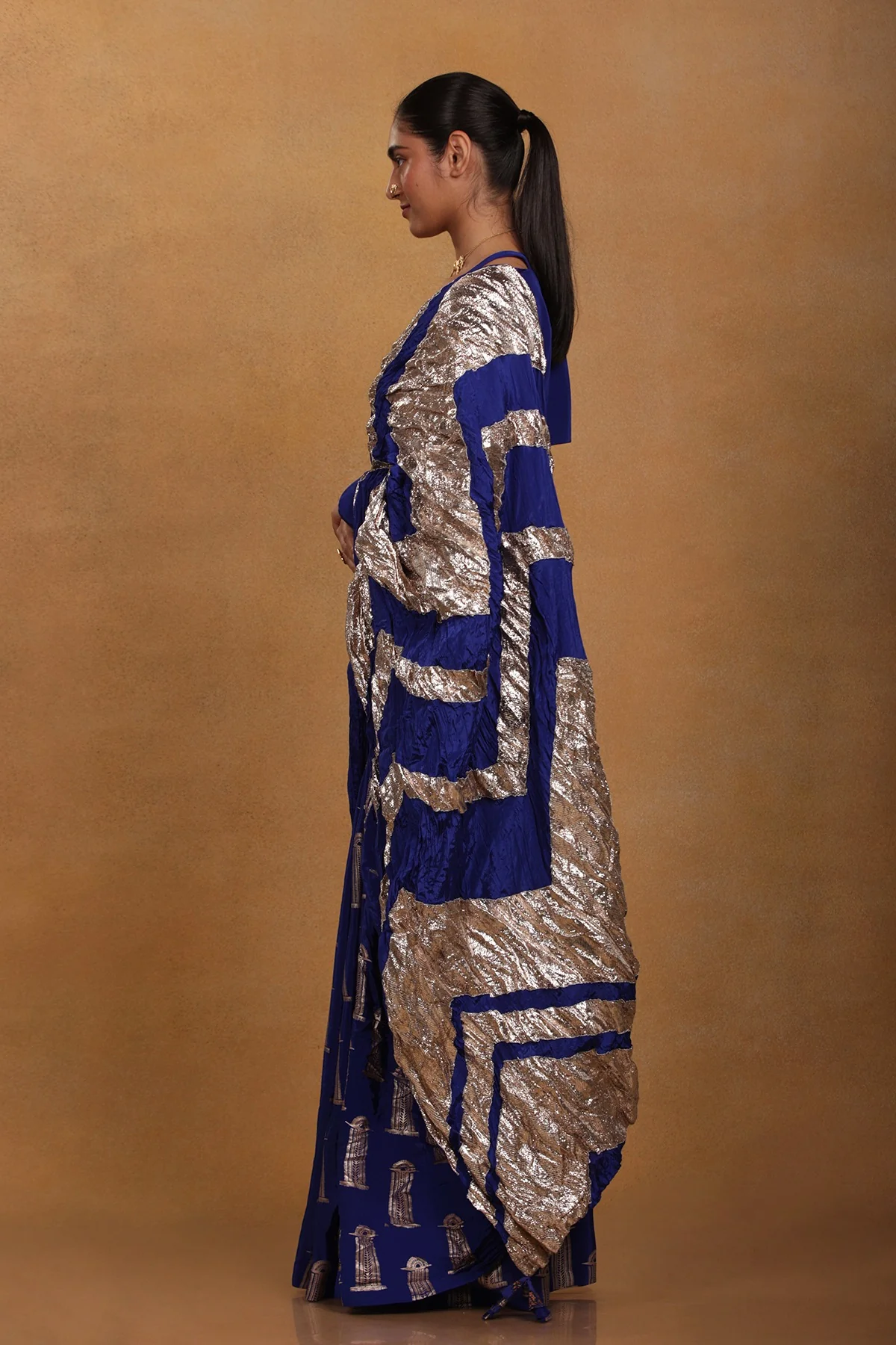 Blue Crinkle Gota Sari - Image 3
