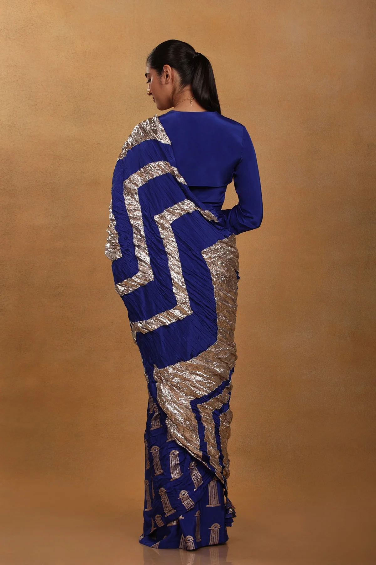 Blue Crinkle Gota Sari - Image 4