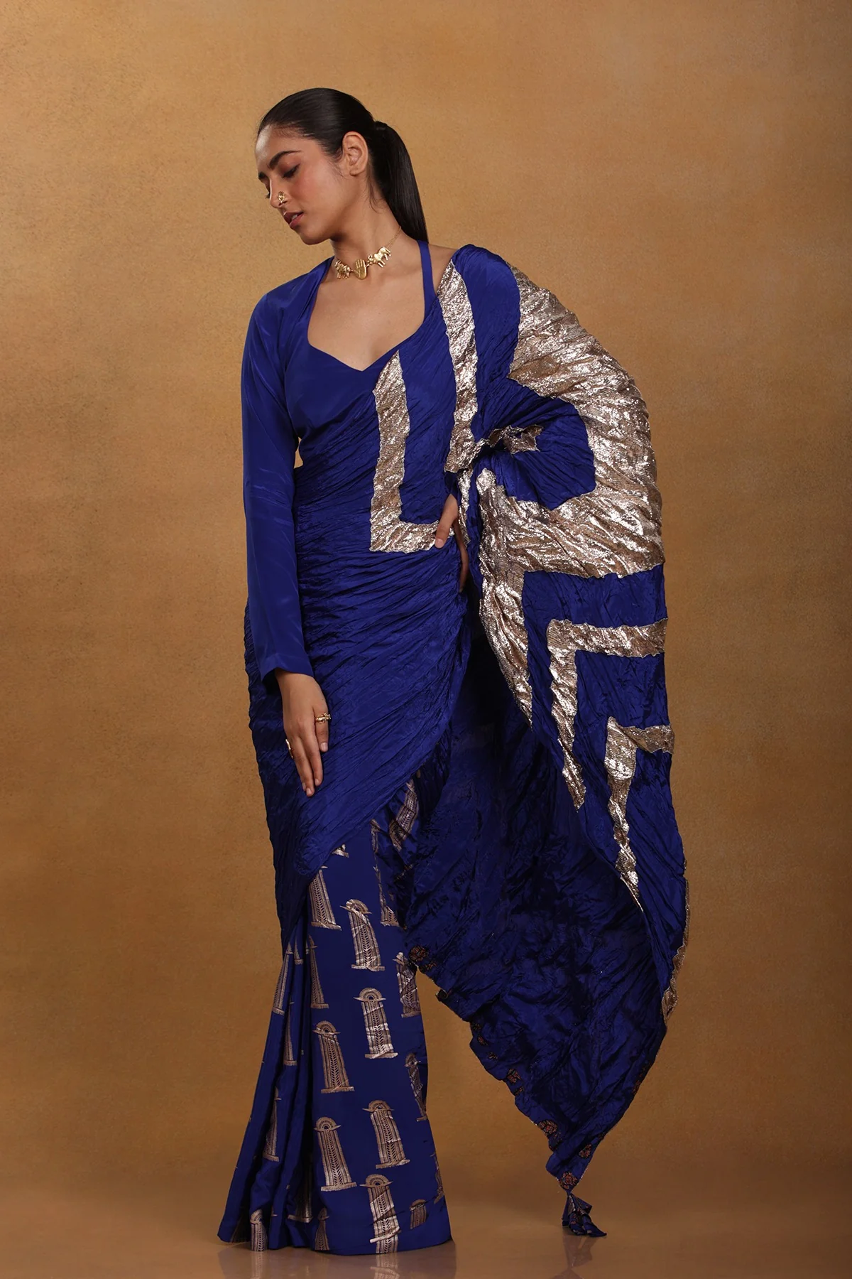 Blue Crinkle Gota Sari - Image 5