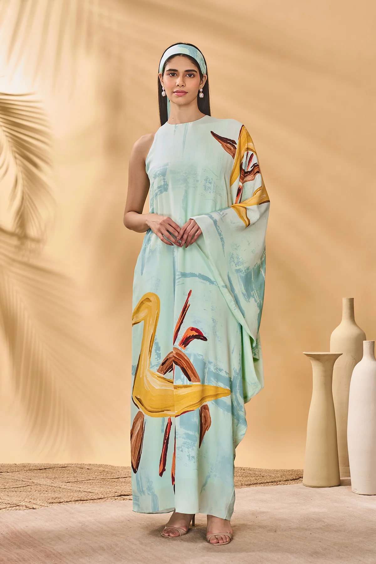 Blue Feathered Asymmetrical Kaftan - Image 2
