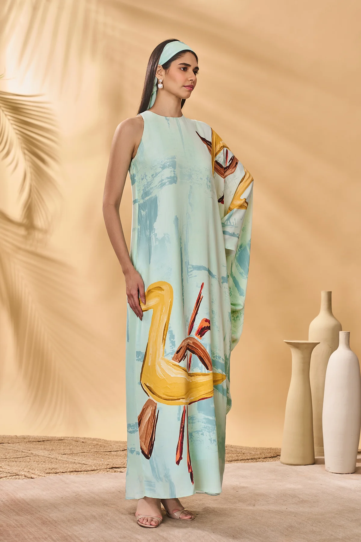 Blue Feathered Asymmetrical Kaftan - Image 4