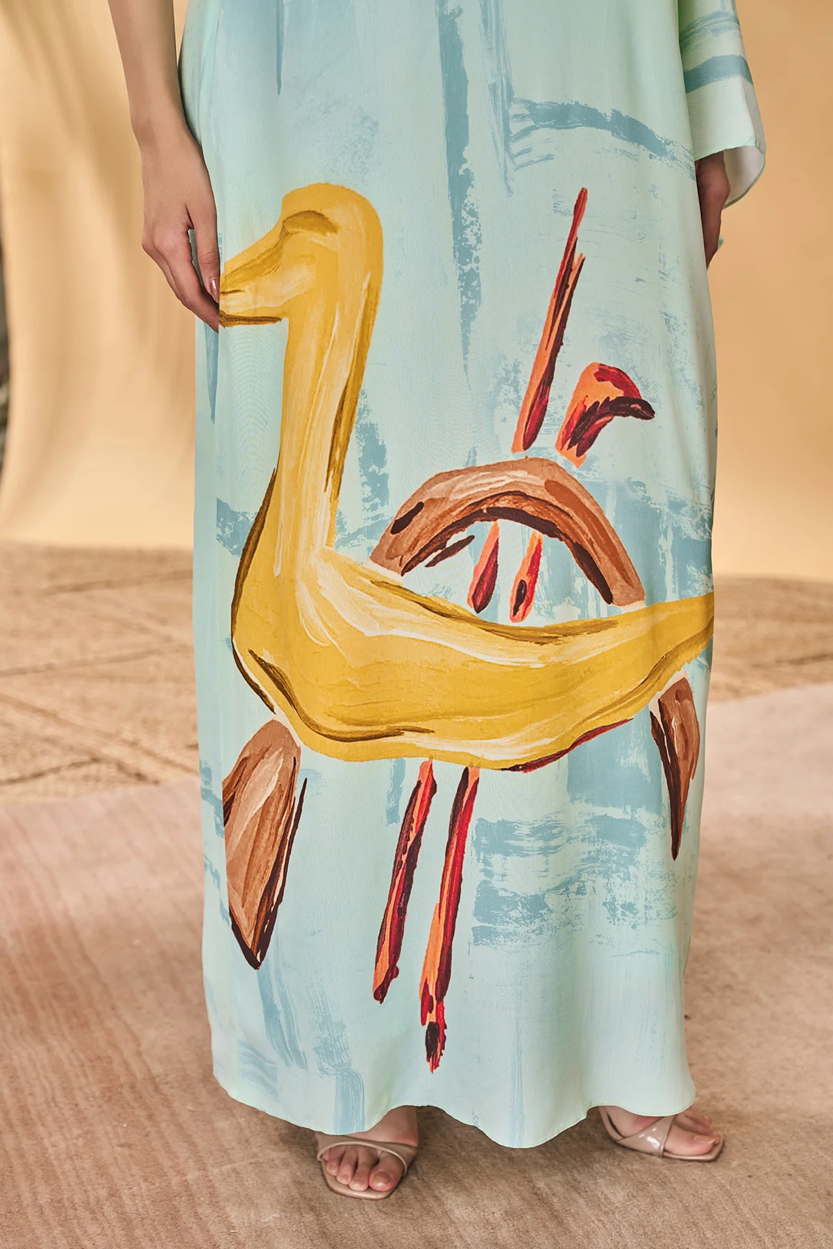 Blue Feathered Asymmetrical Kaftan - Image 6