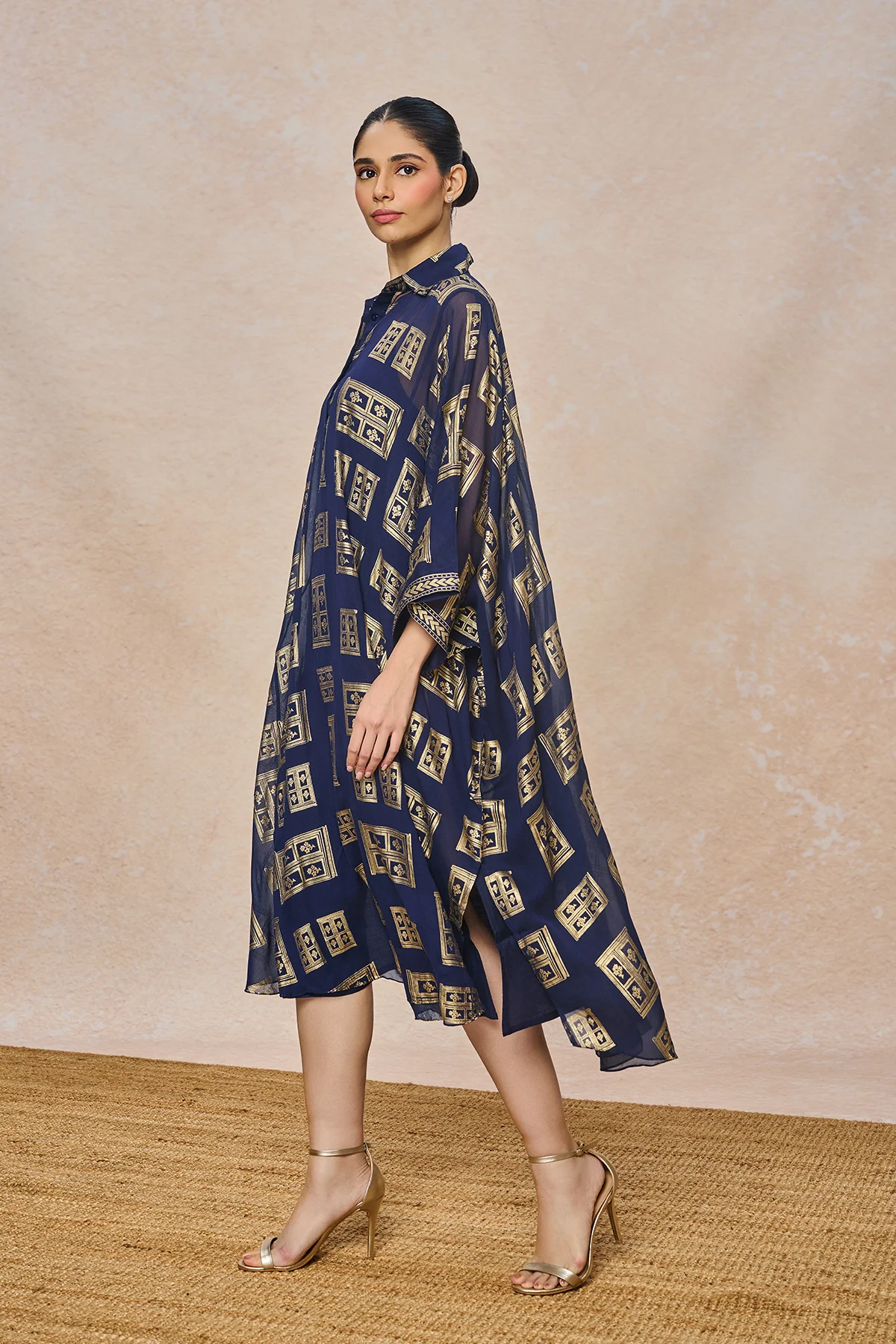Blue Open Doors Foil Collar Kaftan - Image 2