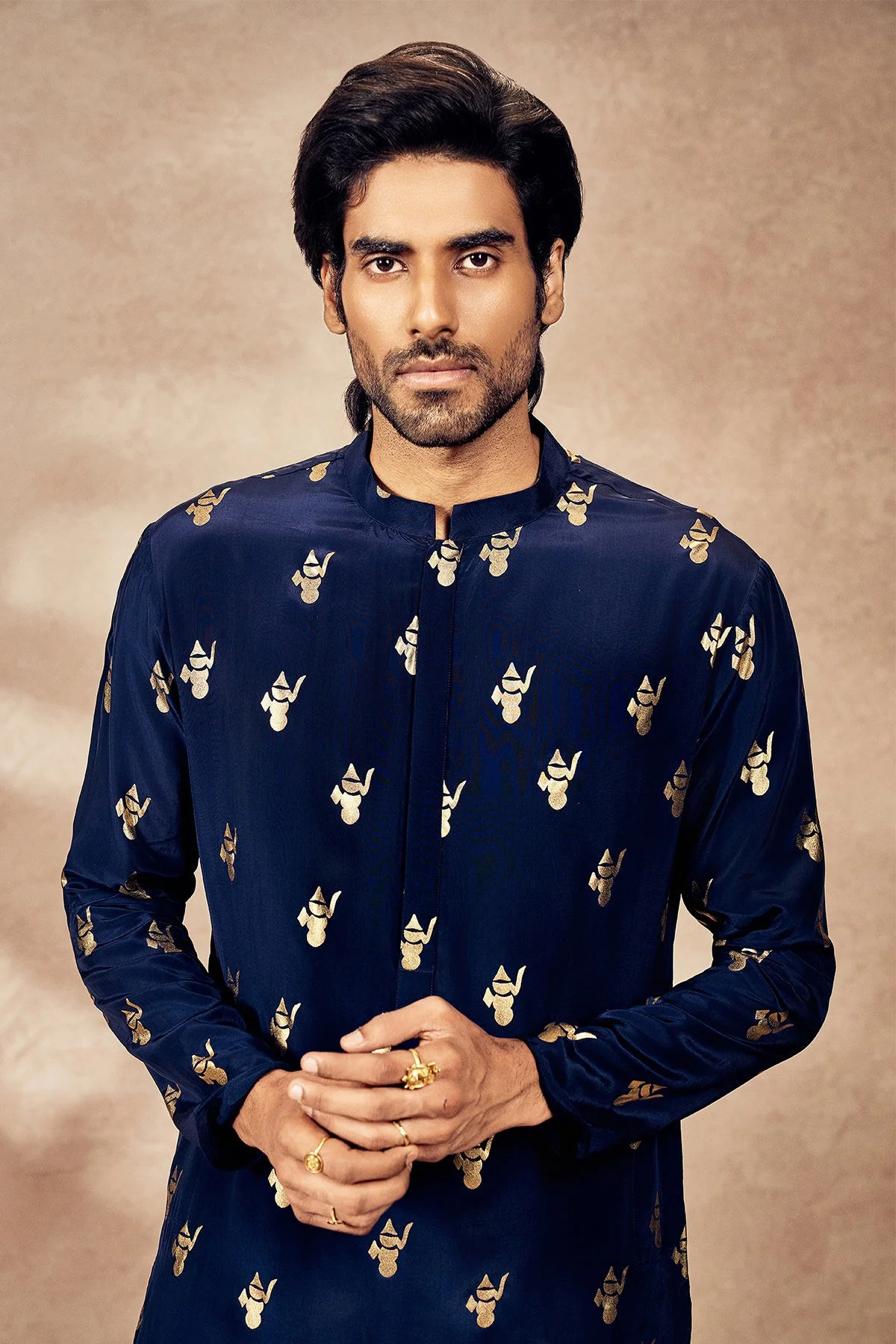 Blue Whispering Leaf Foil Kurta Set - Image 3
