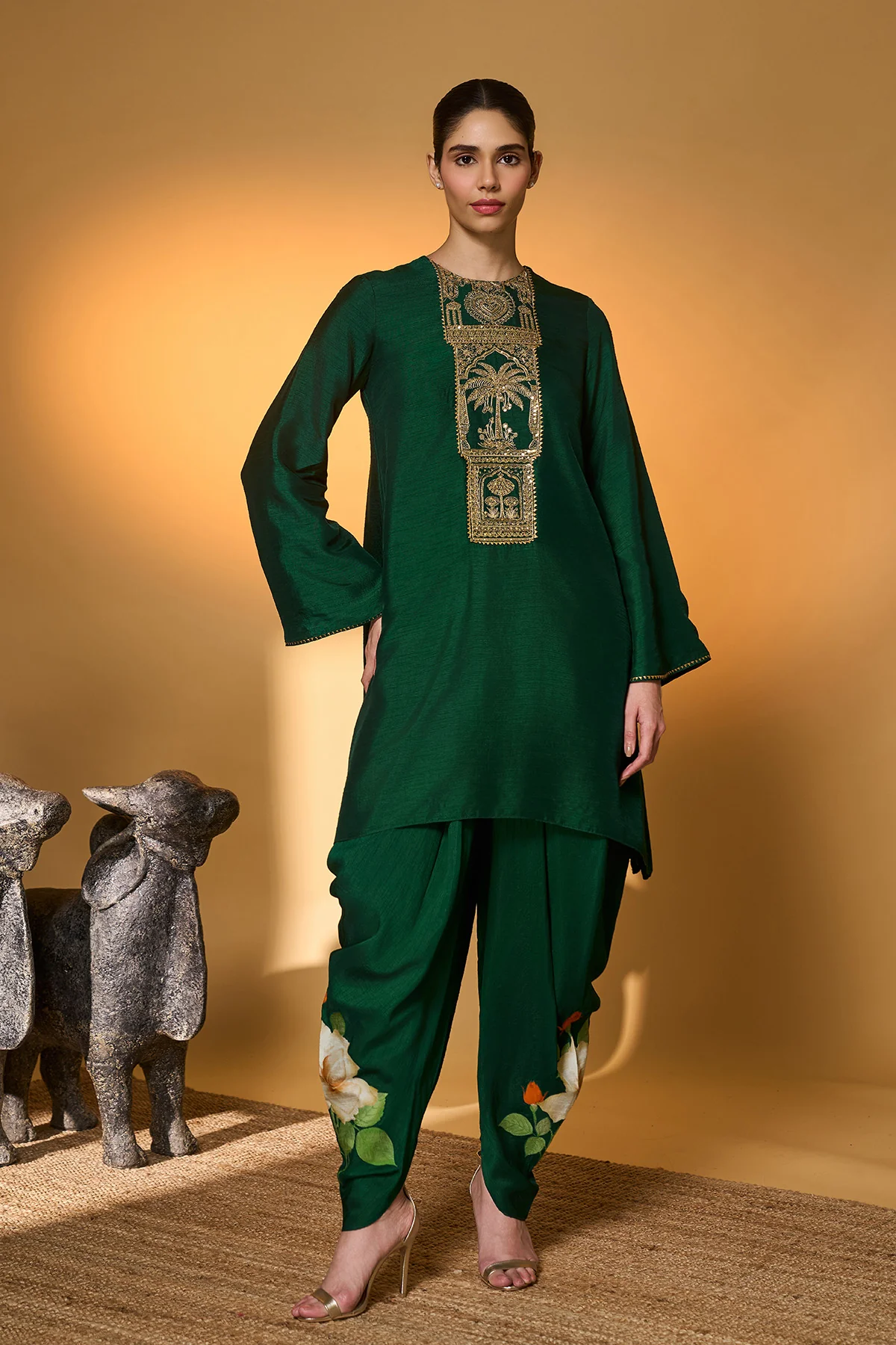 Bottle Green Rose Blush Kurta Set - Image 5