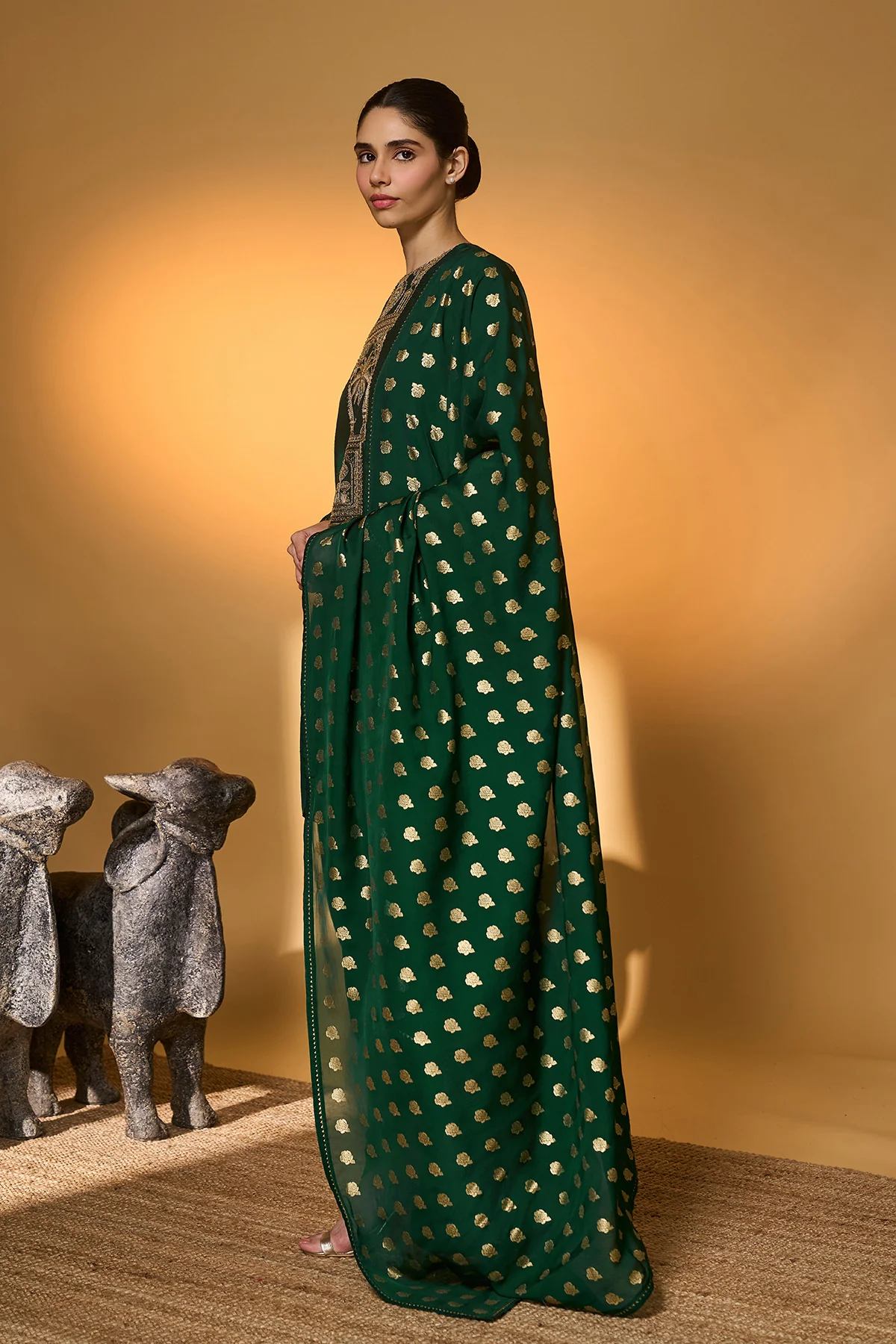 Bottle Green Rose Blush Kurta Set - Image 6