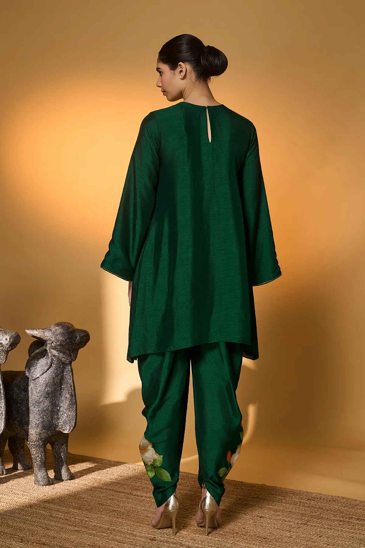 Bottle Green Rose Blush Kurta Set - Image 7