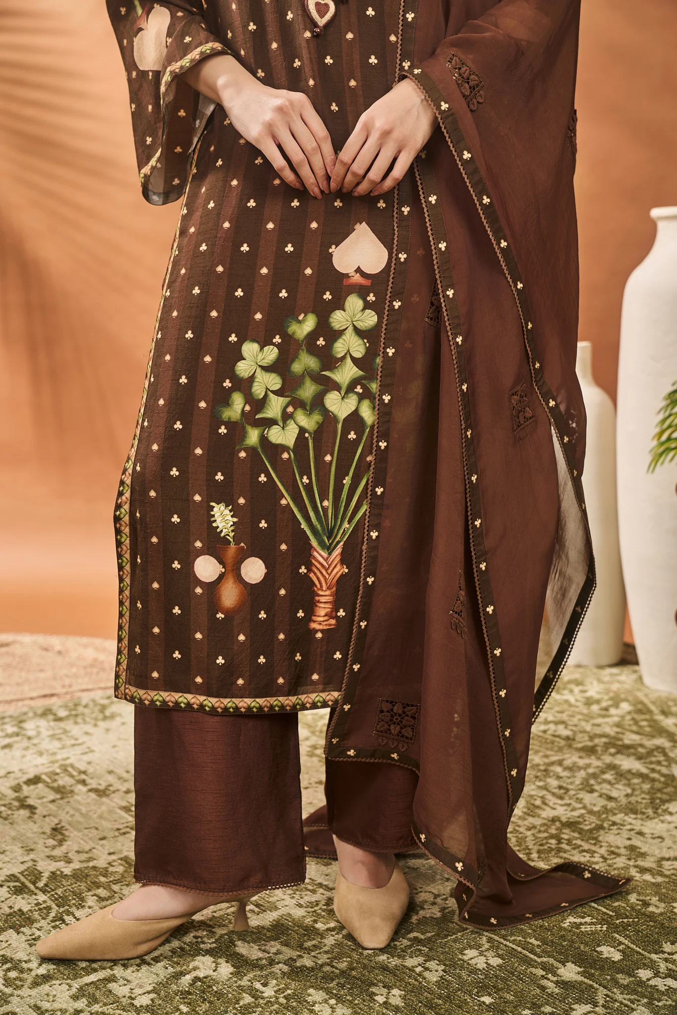 Brown Striped All Fours Kurta Set - Image 3