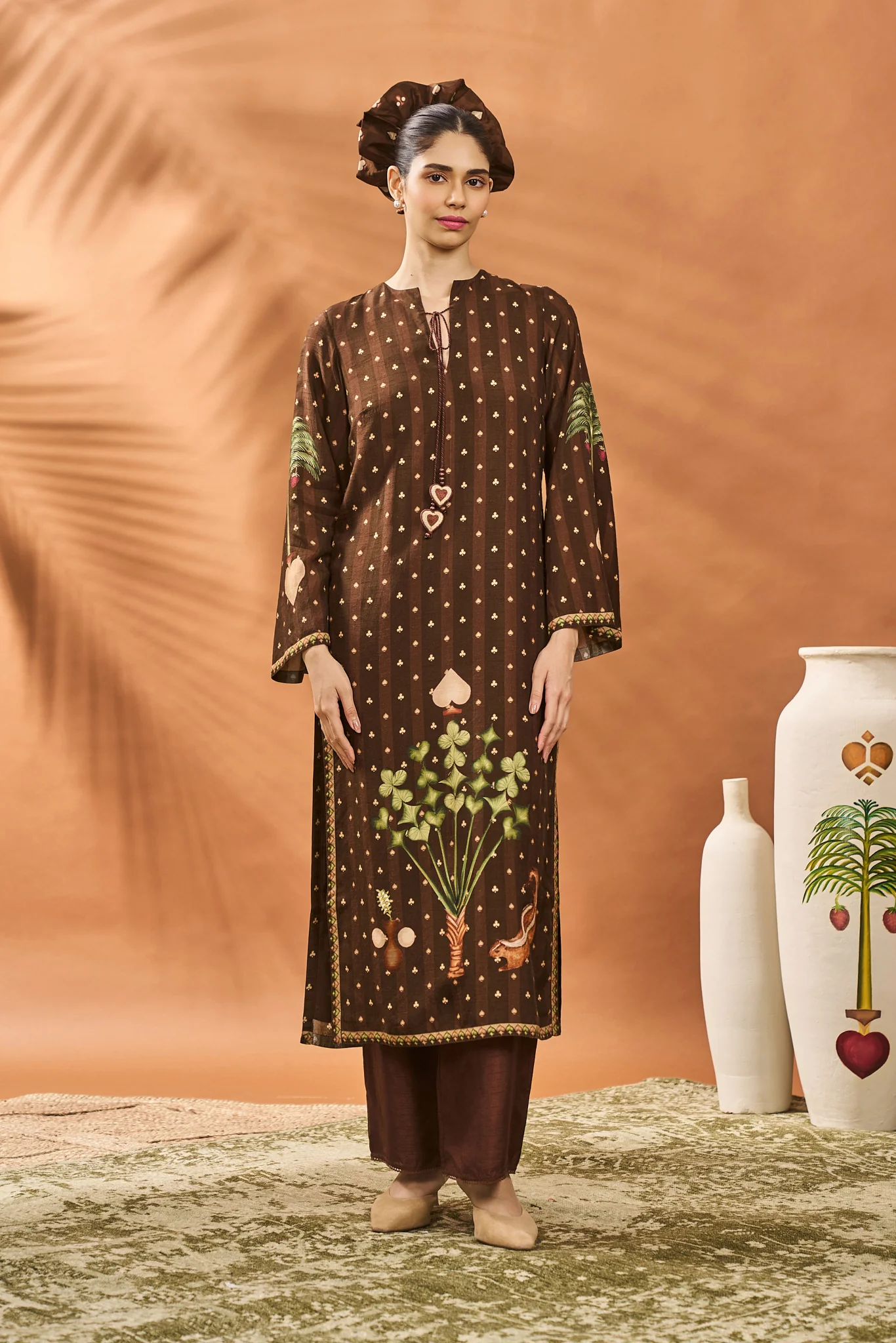 Brown Striped All Fours Kurta Set - Image 5
