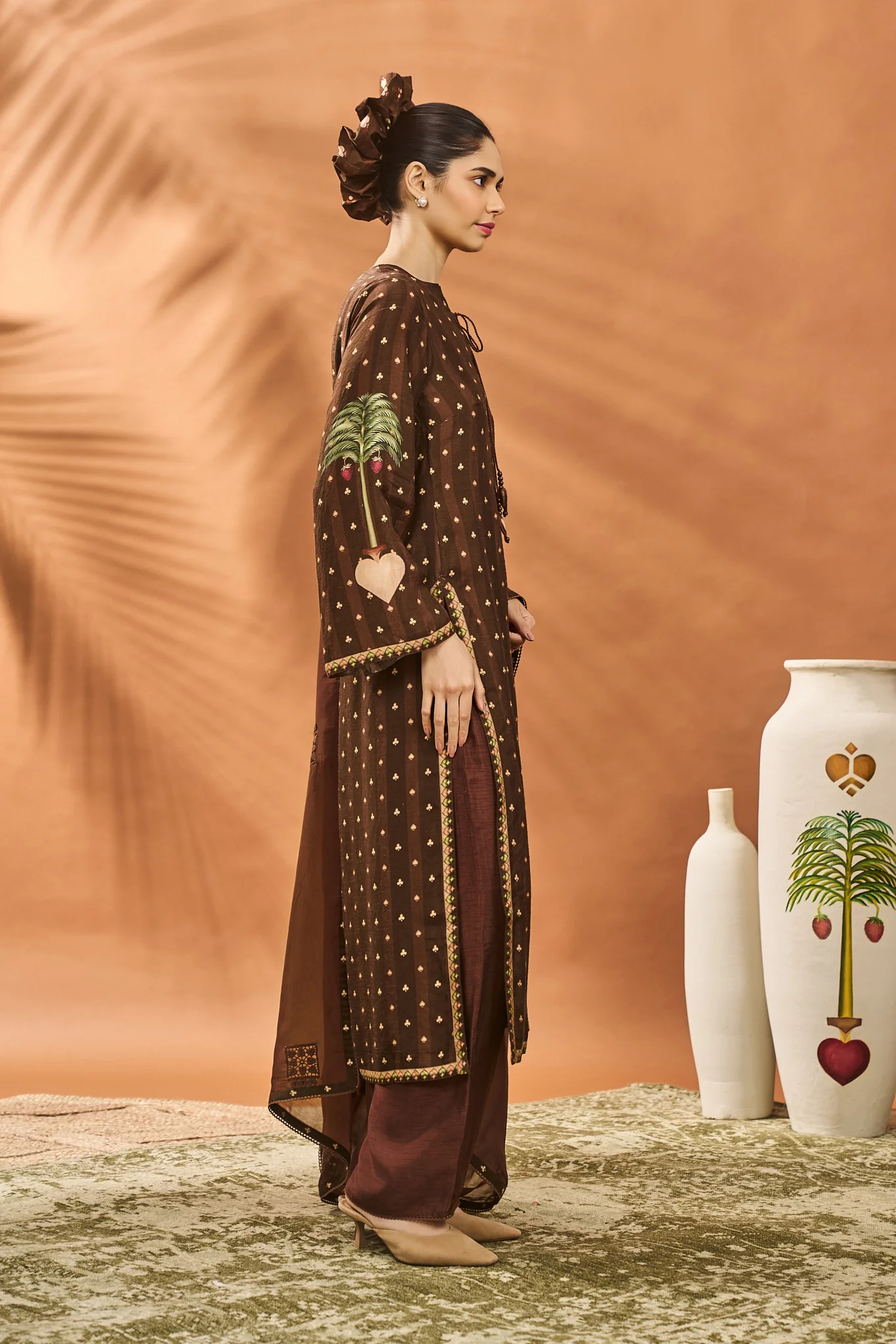 Brown Striped All Fours Kurta Set - Image 6