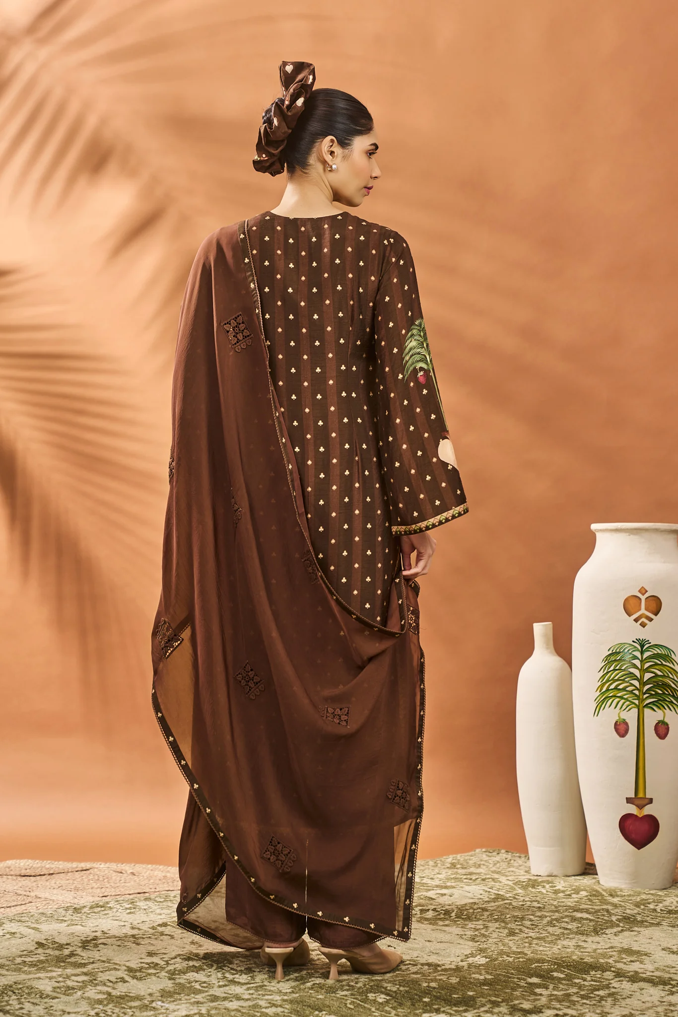 Brown Striped All Fours Kurta Set - Image 7
