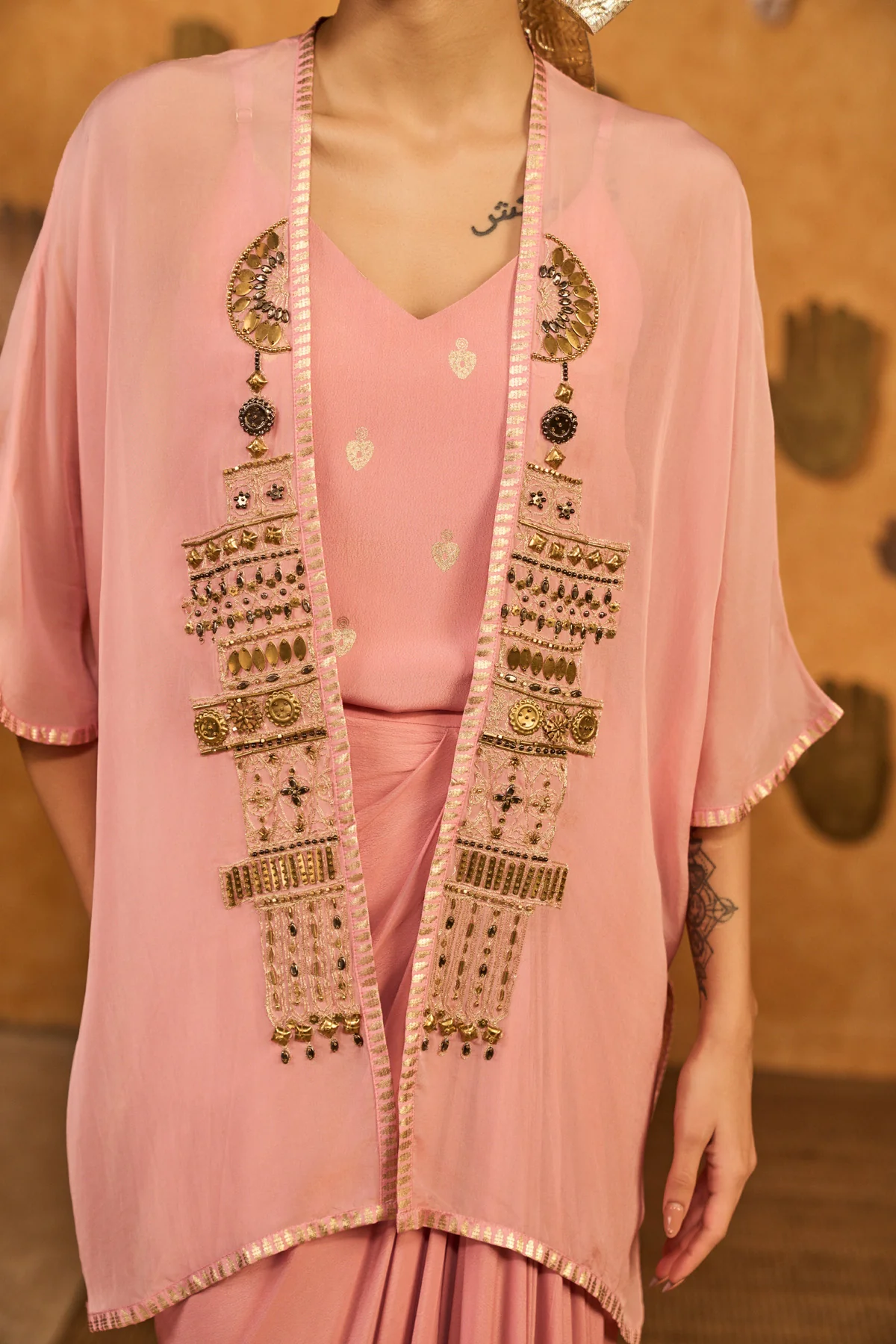 Champagne Pink Heartbeat Draped Cape Set - Image 3