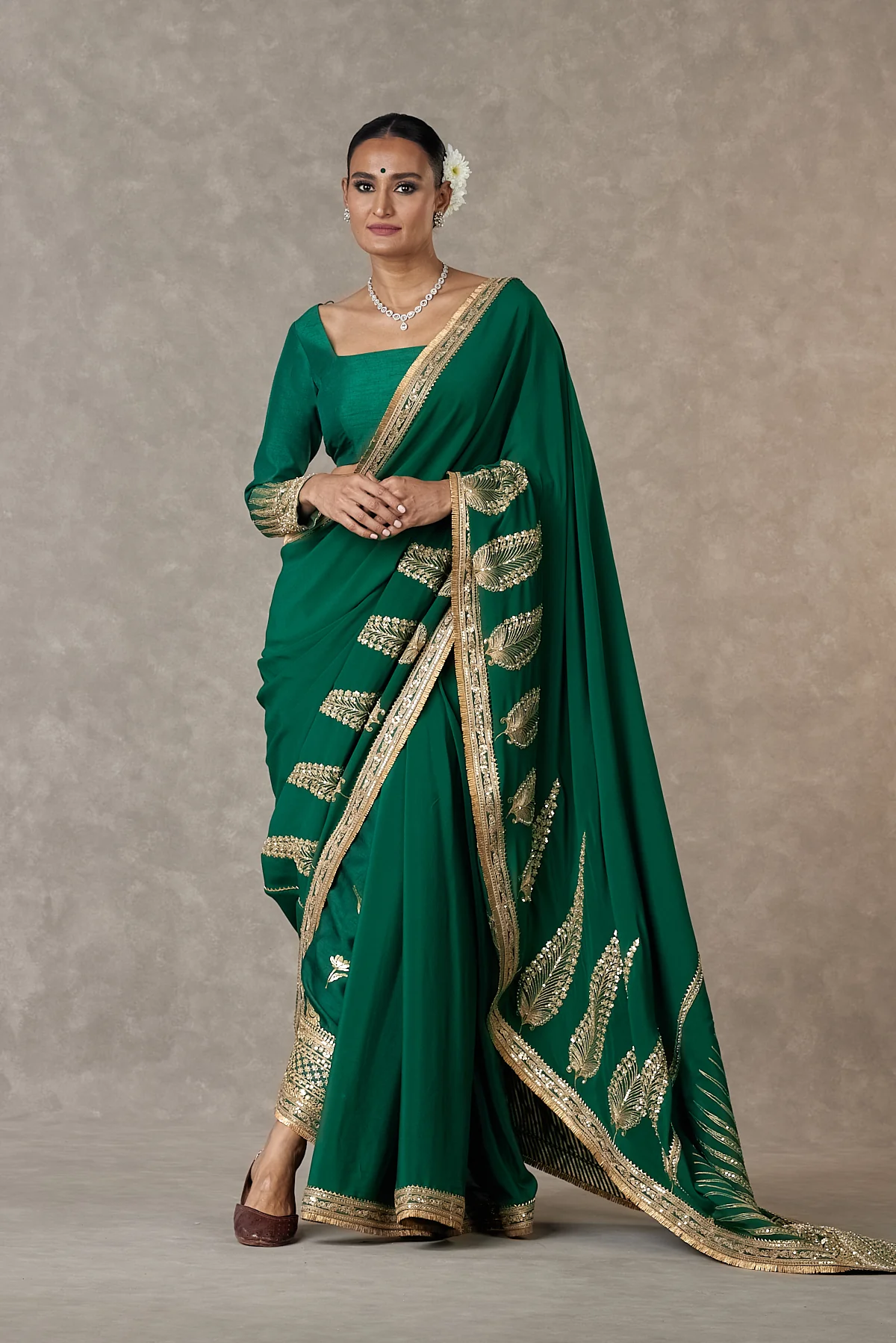 Dark green Son-Patti Saree - Image 12