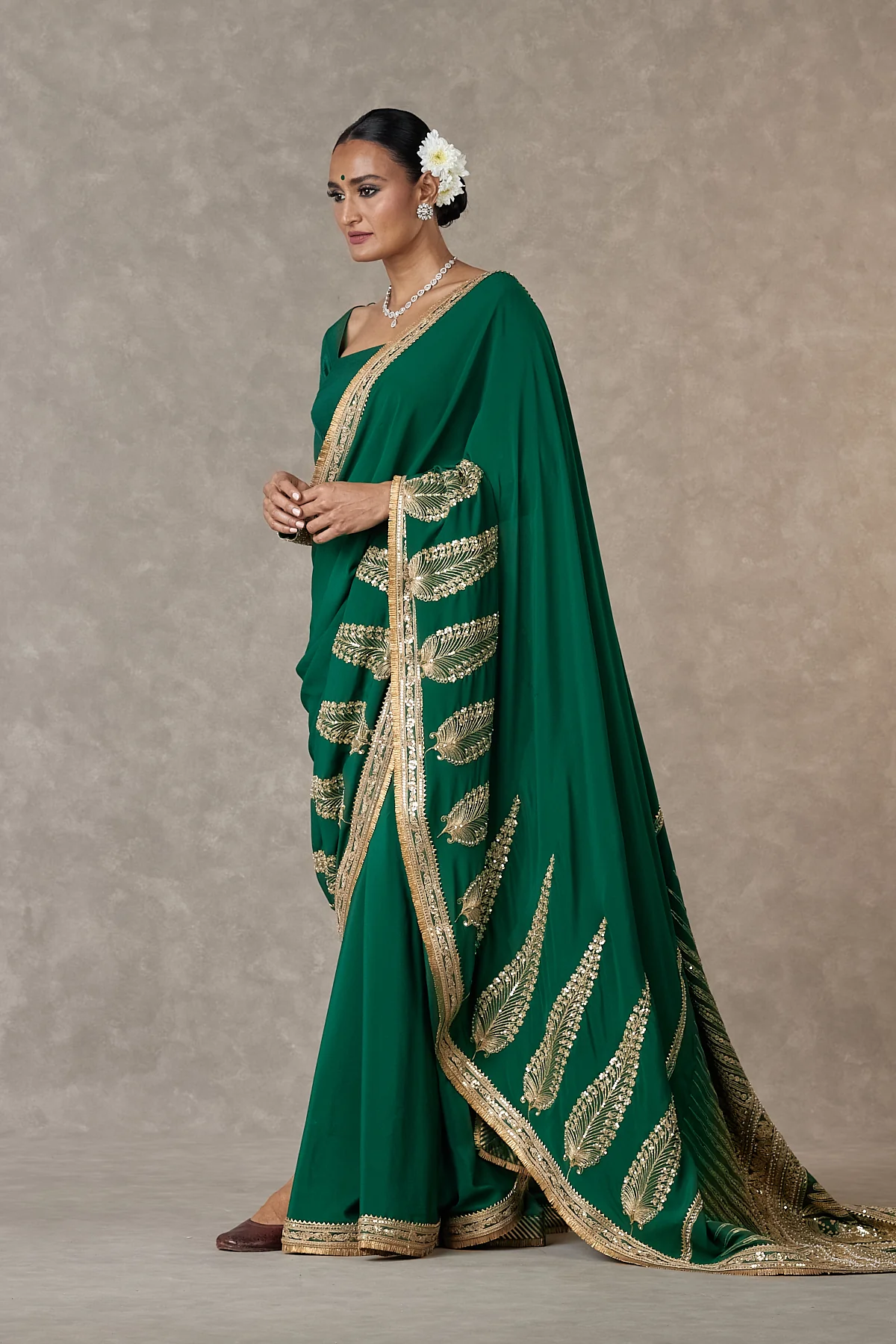 Dark green Son-Patti Saree - Image 5