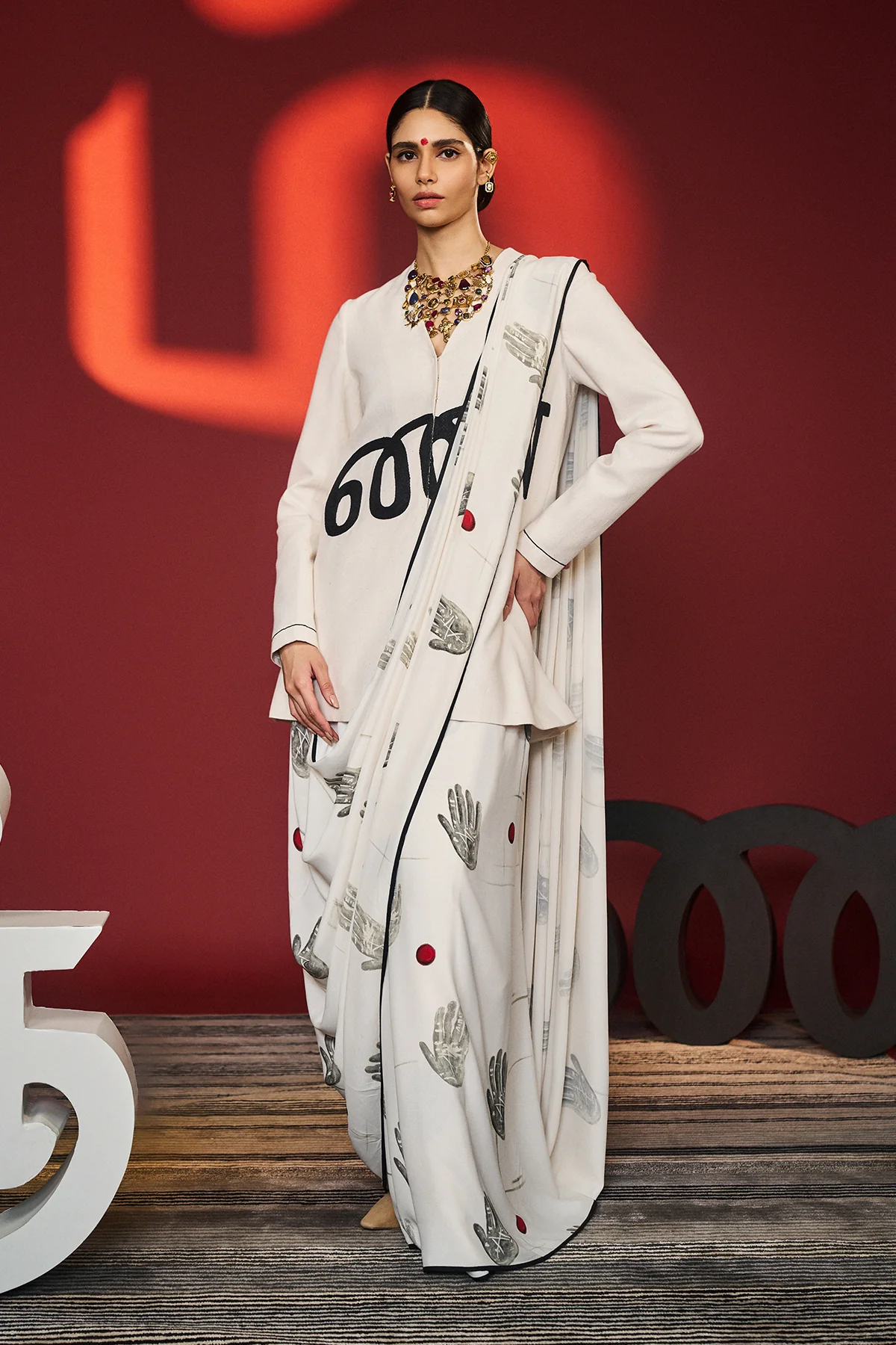Ecru Palm Theory Saree - Image 3