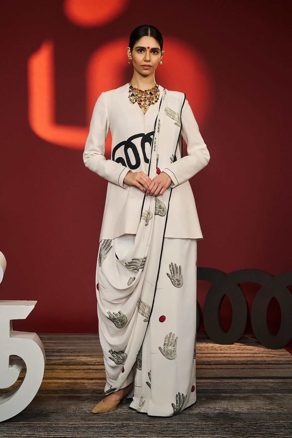 Ecru Palm Theory Saree - Image 4